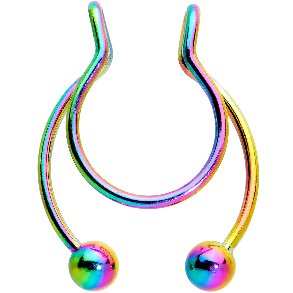 BodyCandy Rainbow Horseshoe Ball Fake Septum Ring Nipple and Clip on Earring — main product shot