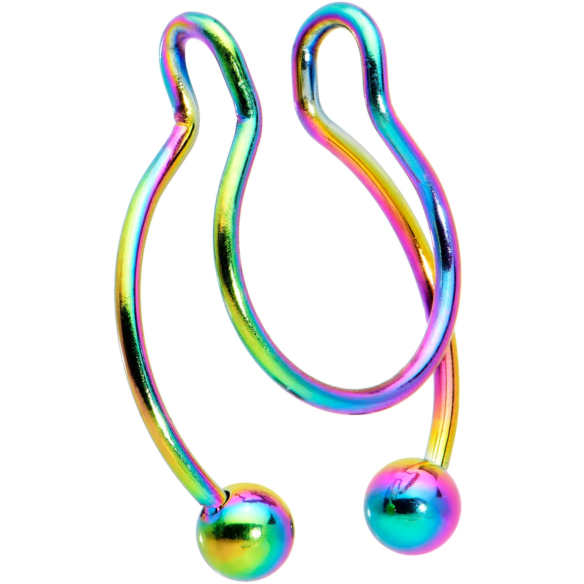 BodyCandy Rainbow Horseshoe Ball Fake Septum Ring Nipple and Clip on Earring — detail close-up