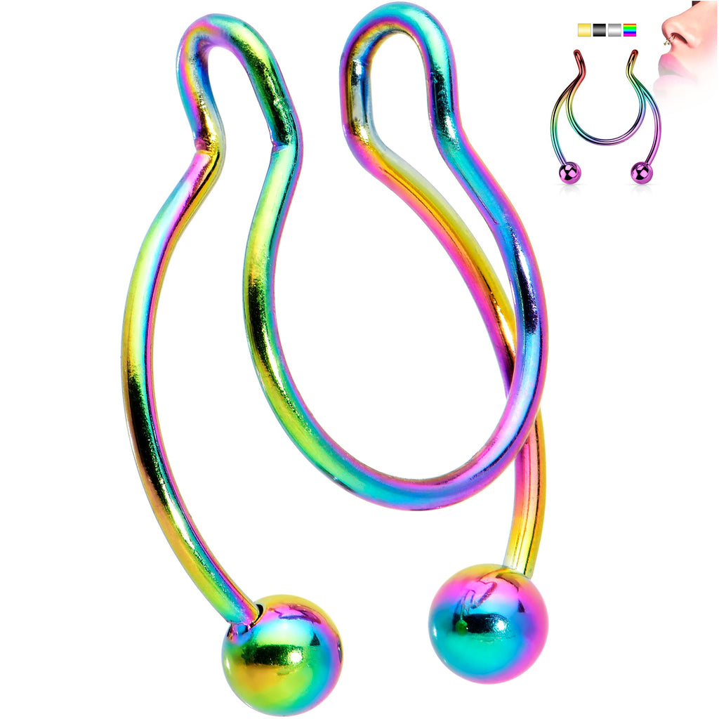BodyCandy Rainbow Horseshoe Ball Fake Septum Ring Nipple and Clip on Earring — lifestyle context