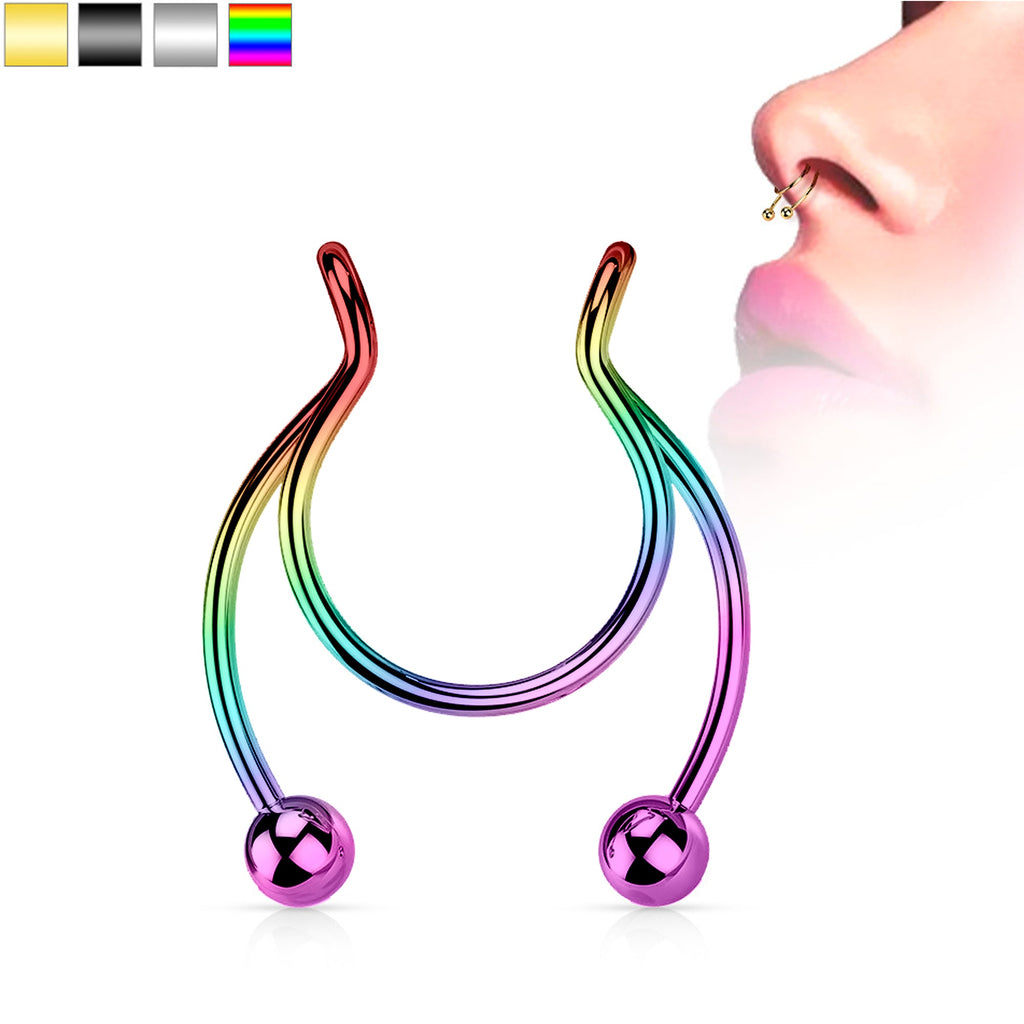 BodyCandy Rainbow Horseshoe Ball Fake Septum Ring Nipple and Clip on Earring — side view
