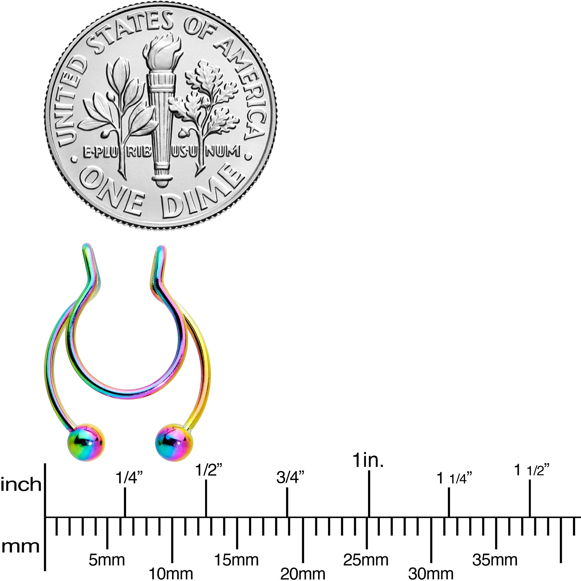 BodyCandy Rainbow Horseshoe Ball Fake Septum Ring Nipple and Clip on Earring — back view