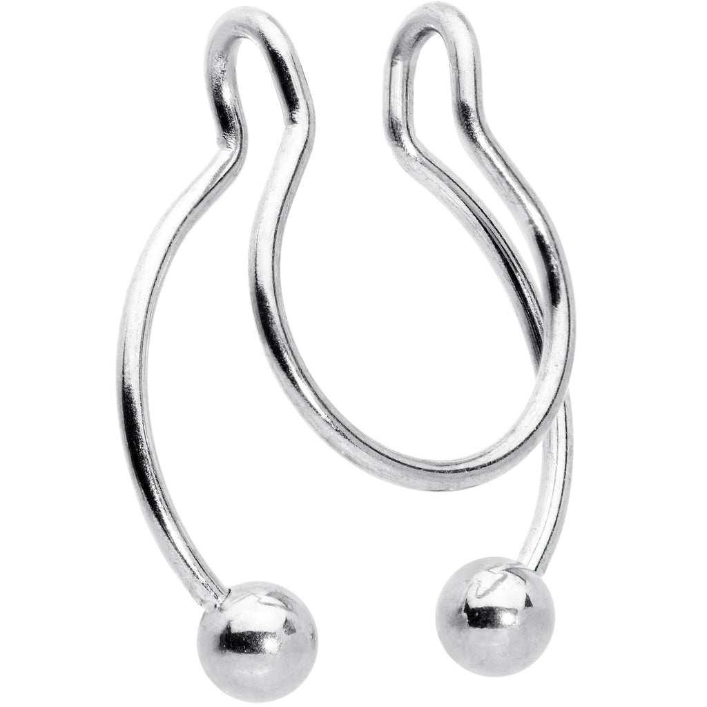 BodyCandy Horseshoe Ball Fake Septum Ring Nipple and Clip on Earring — detail close-up