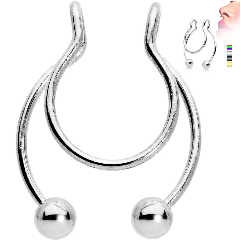 BodyCandy Horseshoe Ball Fake Septum Ring Nipple and Clip on Earring — lifestyle context