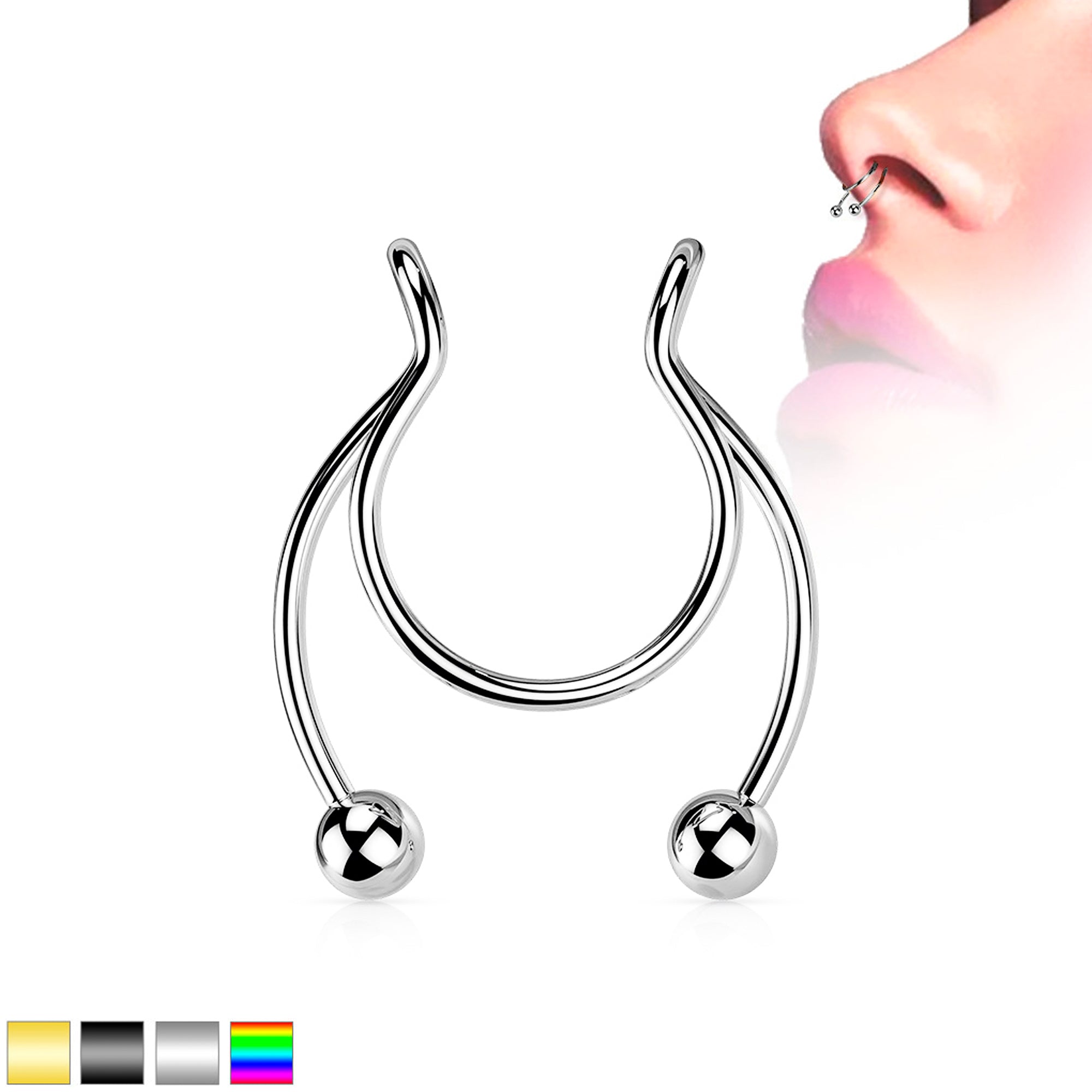 BodyCandy Horseshoe Ball Fake Septum Ring Nipple and Clip on Earring — side view