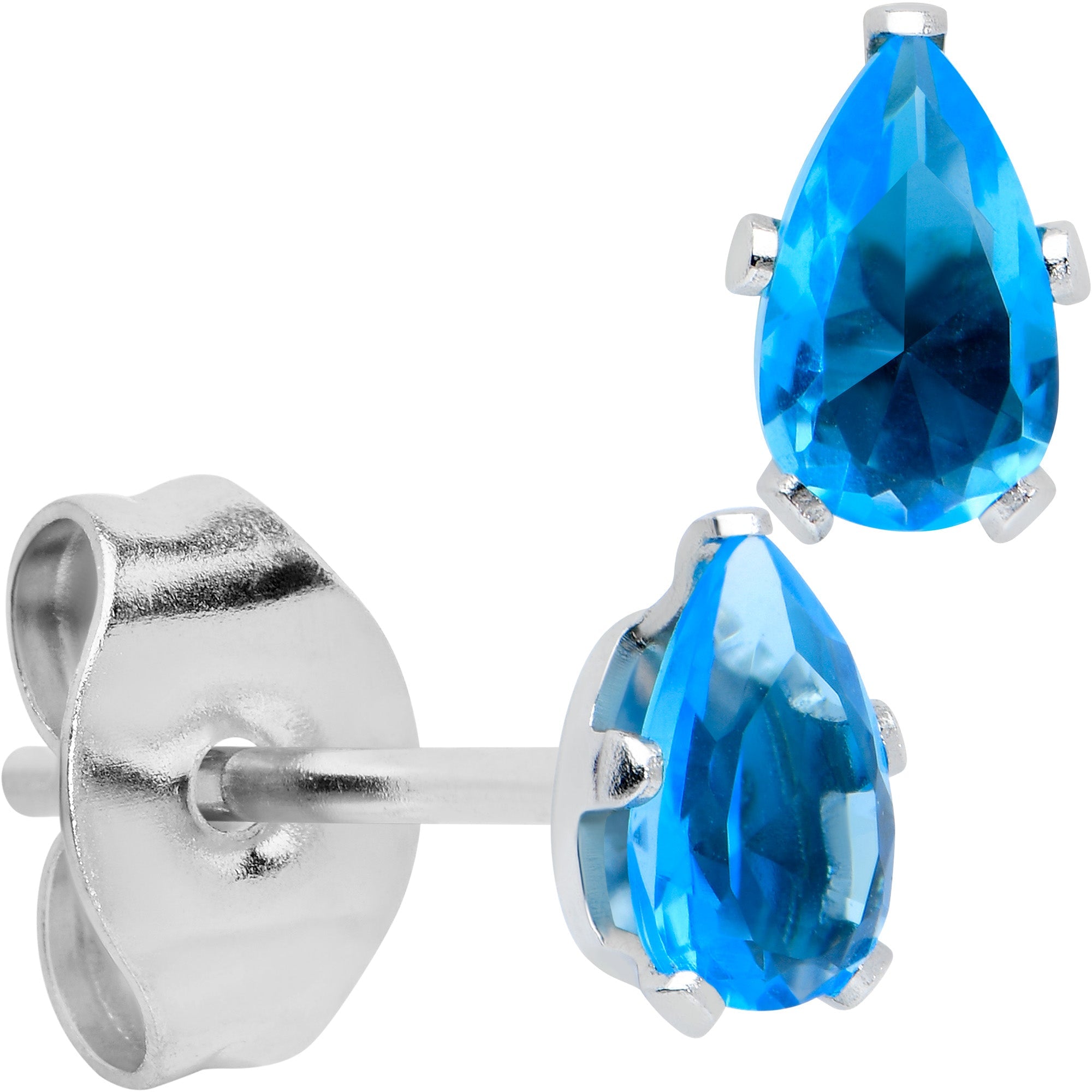 BodyCandy CZ Teardrop Aqua Stainless Steel Stud Earrings 3mm to 7mm — main product shot