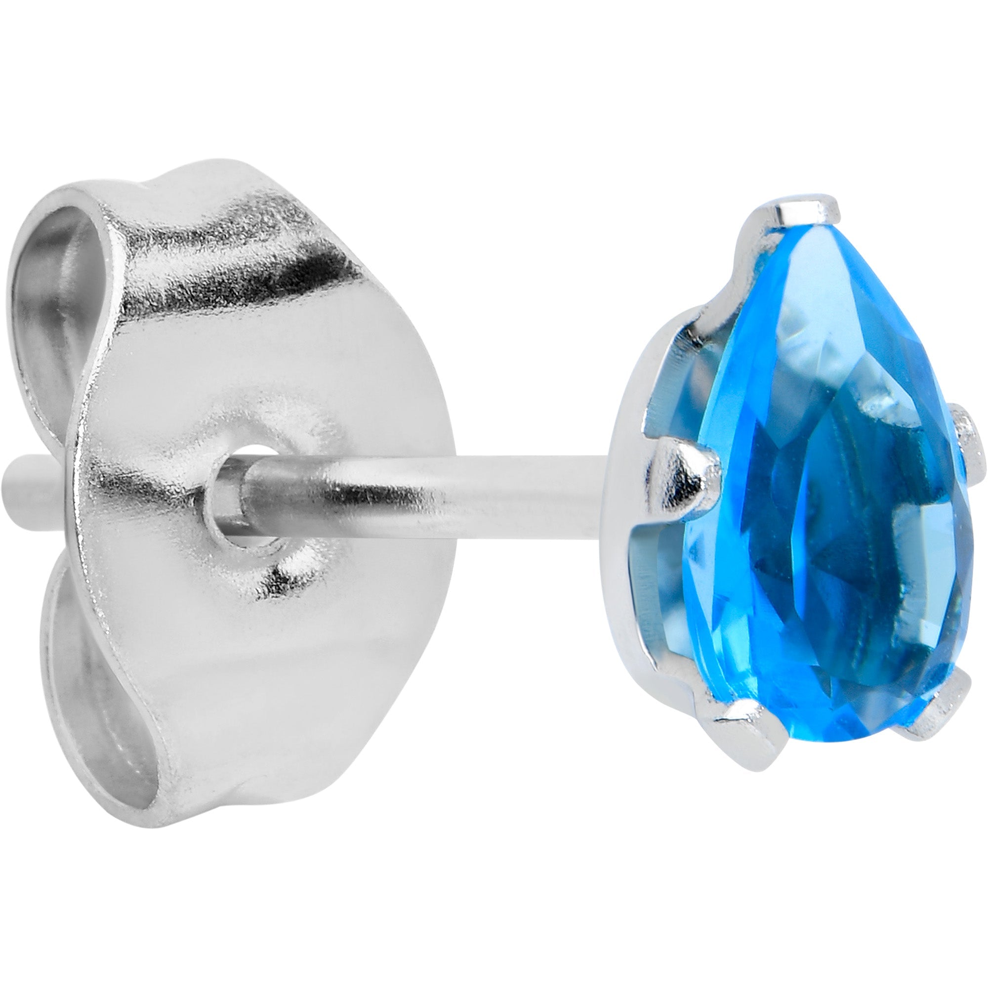 BodyCandy CZ Teardrop Aqua Stainless Steel Stud Earrings 3mm to 7mm — detail close-up