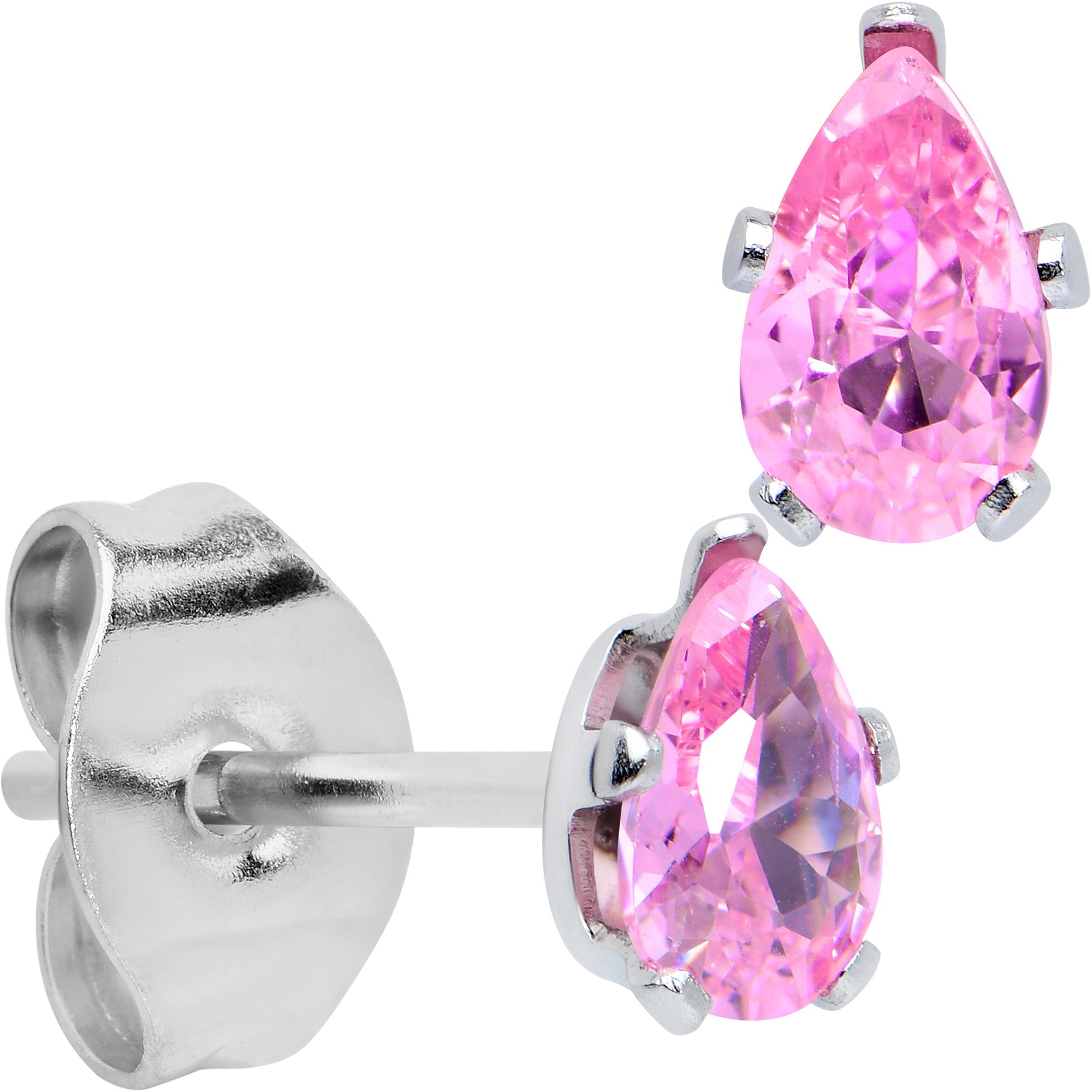 BodyCandy CZ Teardrop Pink Stainless Steel Stud Earrings 3mm to 7mm — main product shot