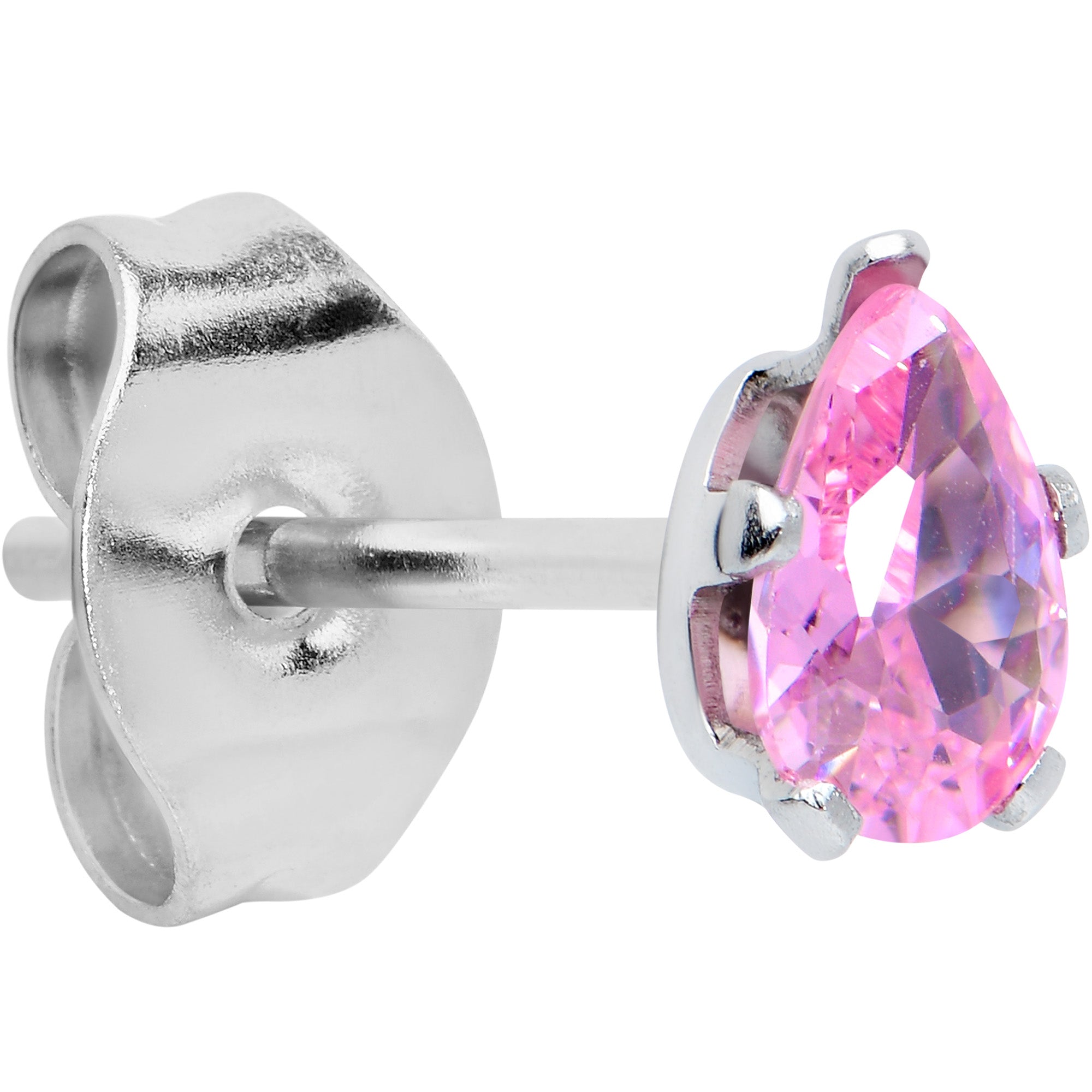 BodyCandy CZ Teardrop Pink Stainless Steel Stud Earrings 3mm to 7mm — detail close-up
