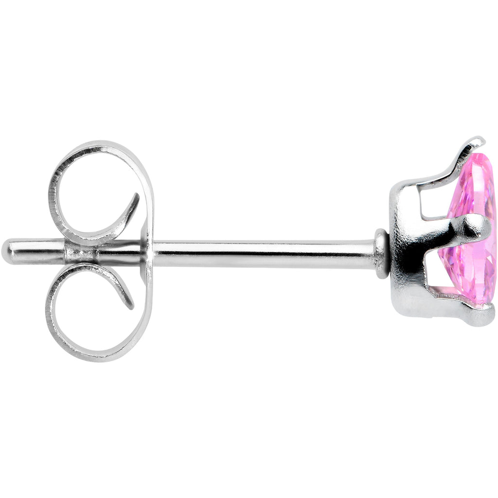 BodyCandy CZ Teardrop Pink Stainless Steel Stud Earrings 3mm to 7mm — side view