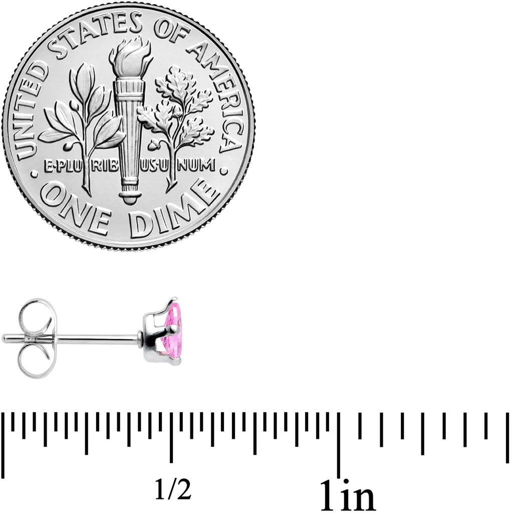 BodyCandy CZ Teardrop Pink Stainless Steel Stud Earrings 3mm to 7mm — back view