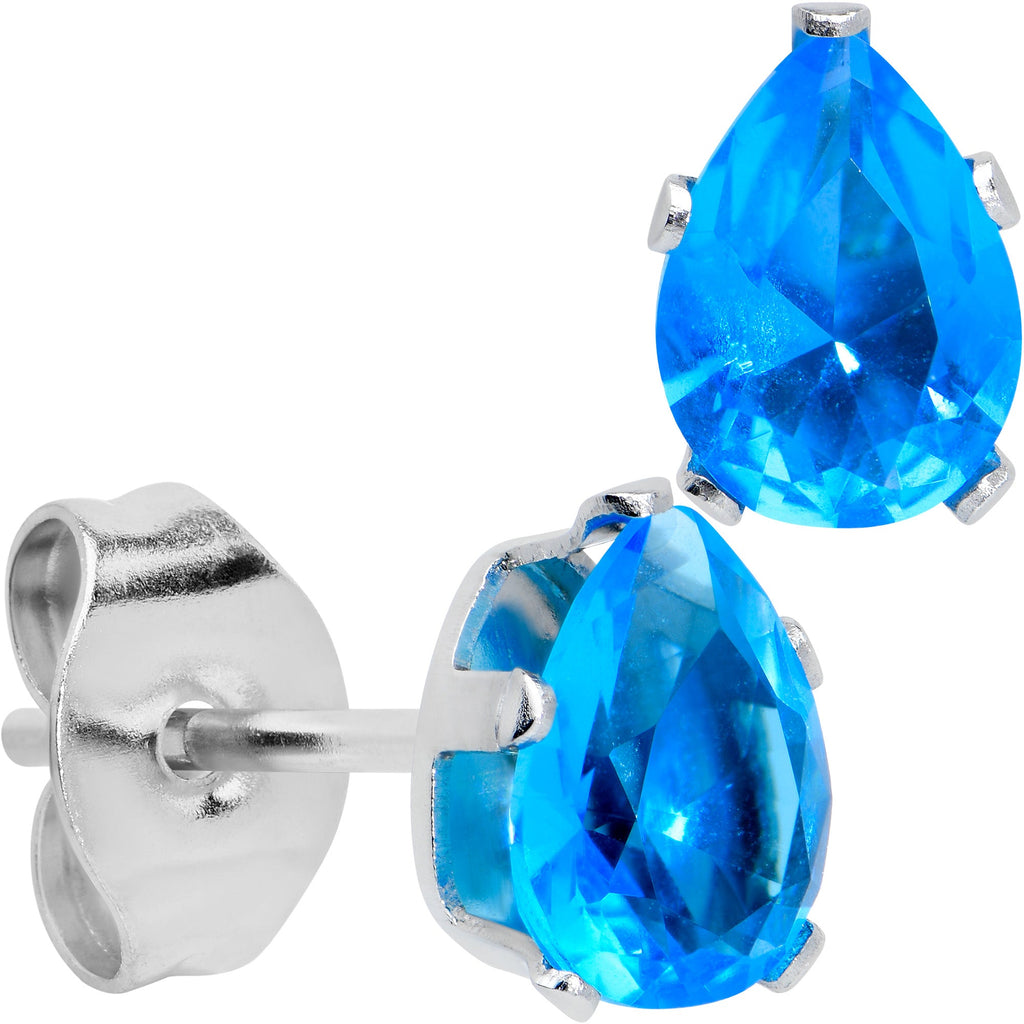 BodyCandy CZ Teardrop Aqua Stainless Steel Stud Earrings 3mm to 7mm — in-use photo