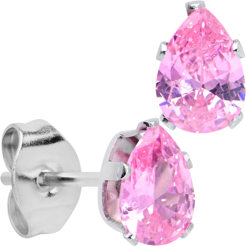 BodyCandy CZ Teardrop Pink Stainless Steel Stud Earrings 3mm to 7mm — in-use photo