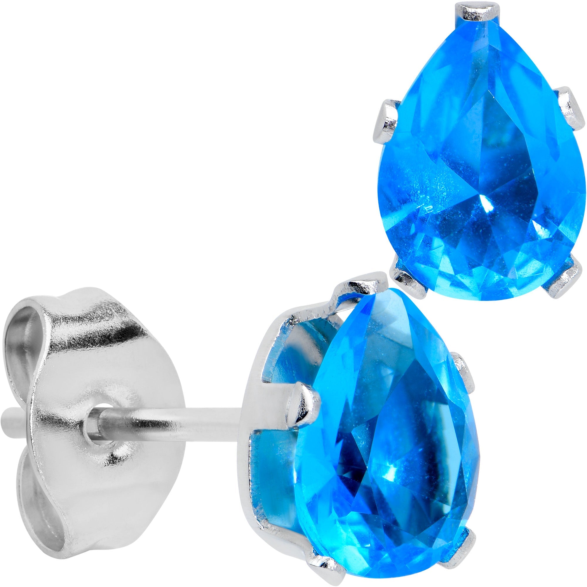 BodyCandy CZ Teardrop Aqua Stainless Steel Stud Earrings 3mm to 7mm — size reference