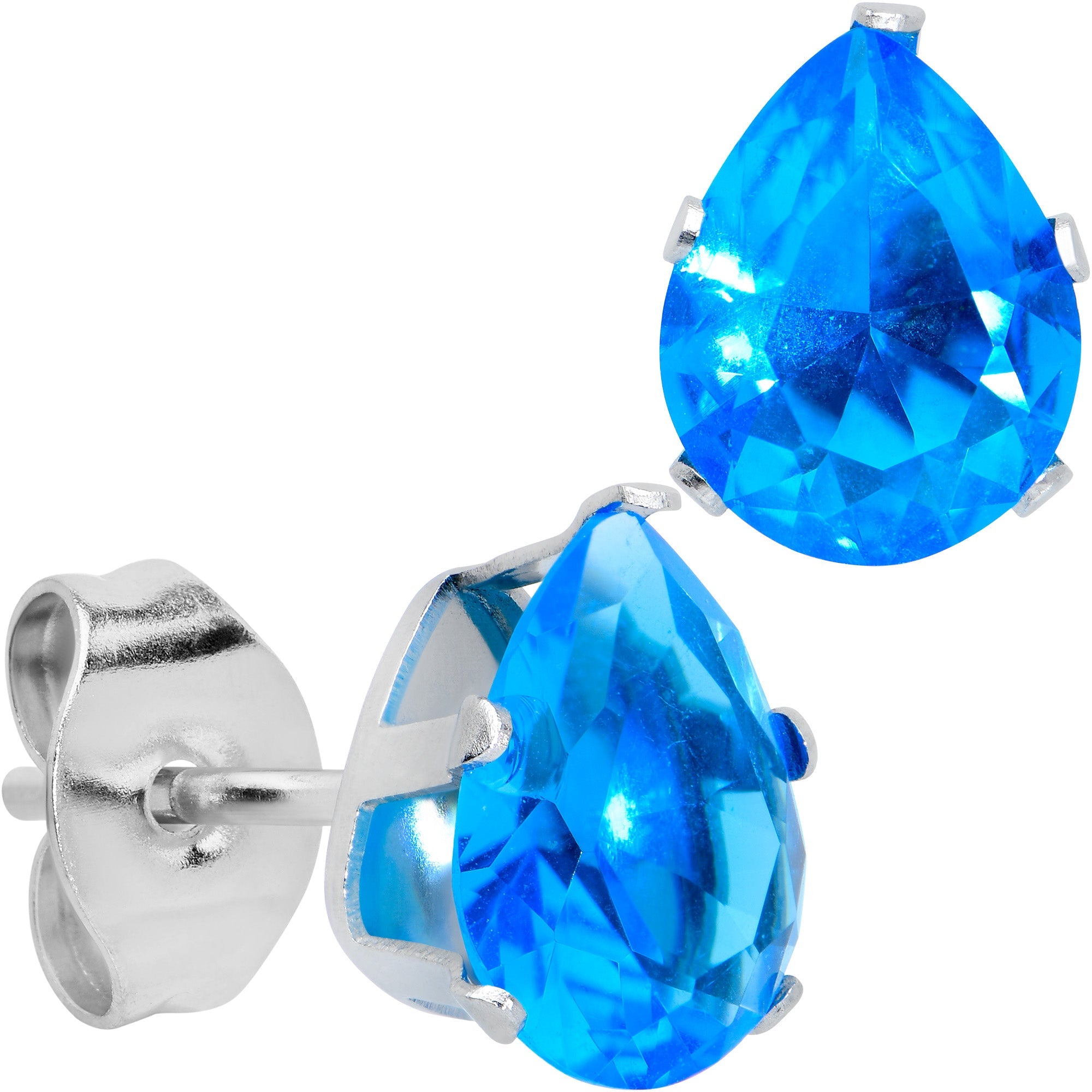 BodyCandy CZ Teardrop Aqua Stainless Steel Stud Earrings 3mm to 7mm — color detail