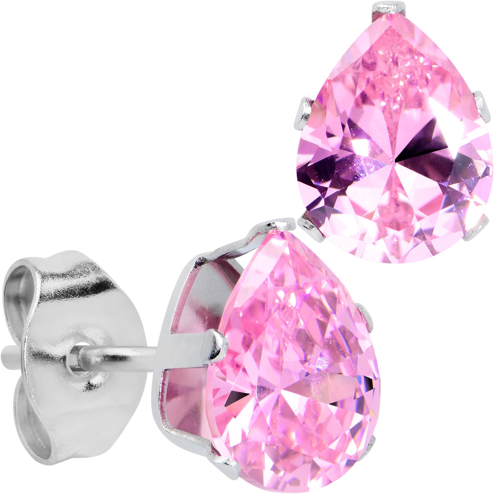 BodyCandy CZ Teardrop Pink Stainless Steel Stud Earrings 3mm to 7mm — color detail
