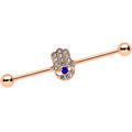 BodyCandy 14G Blue Gem Rose Gold Tone Hamsa Hand Eye Industrial Barbell 38mm — main product shot
