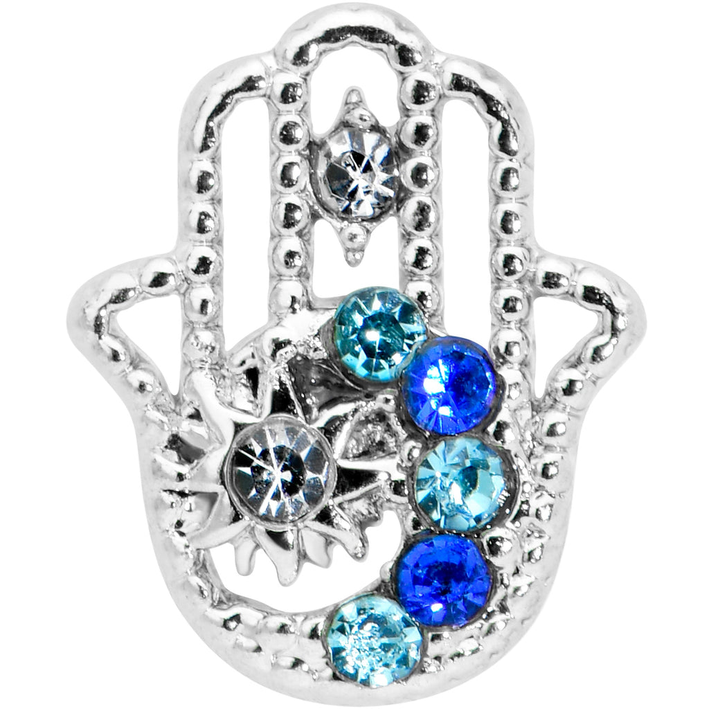 BodyCandy 16G 5/16 Clear Blue Gem Texture Hamsa Labret Monroe Tragus — detail close-up
