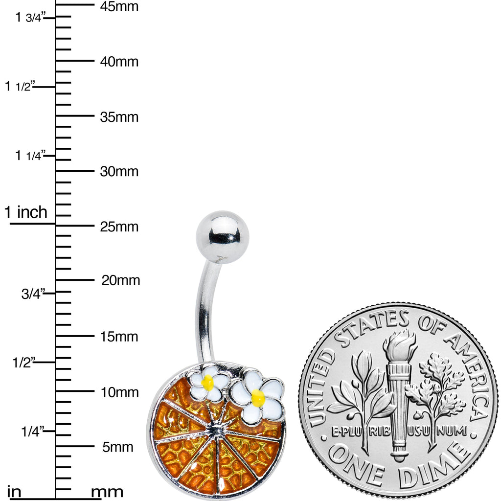 BodyCandy Sweet Orange Fruit Flower Belly Ring — detail close-up
