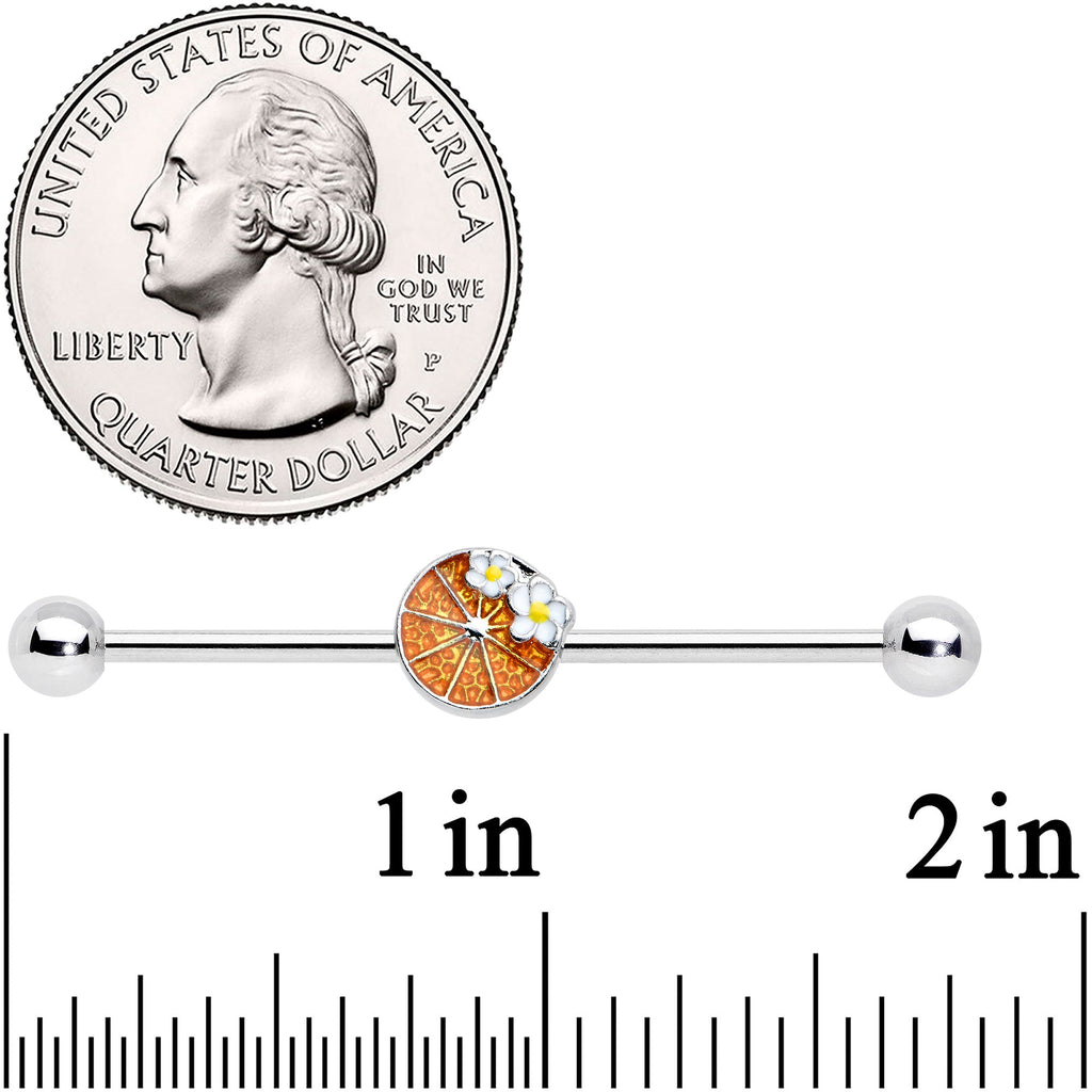 BodyCandy 14G Sweet Orange Fruit Flower Industrial Barbell 38mm — detail close-up