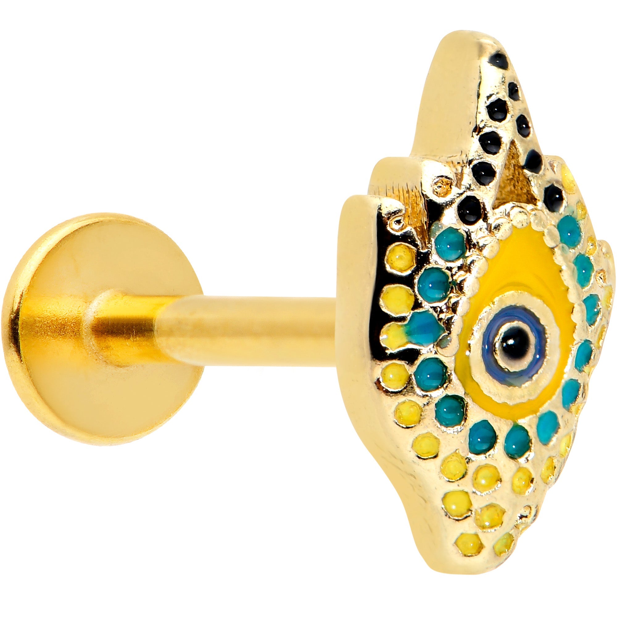 BodyCandy 16G 5/16 Gold Tone Bold Peacock Feather Labret Monroe Tragus — main product shot