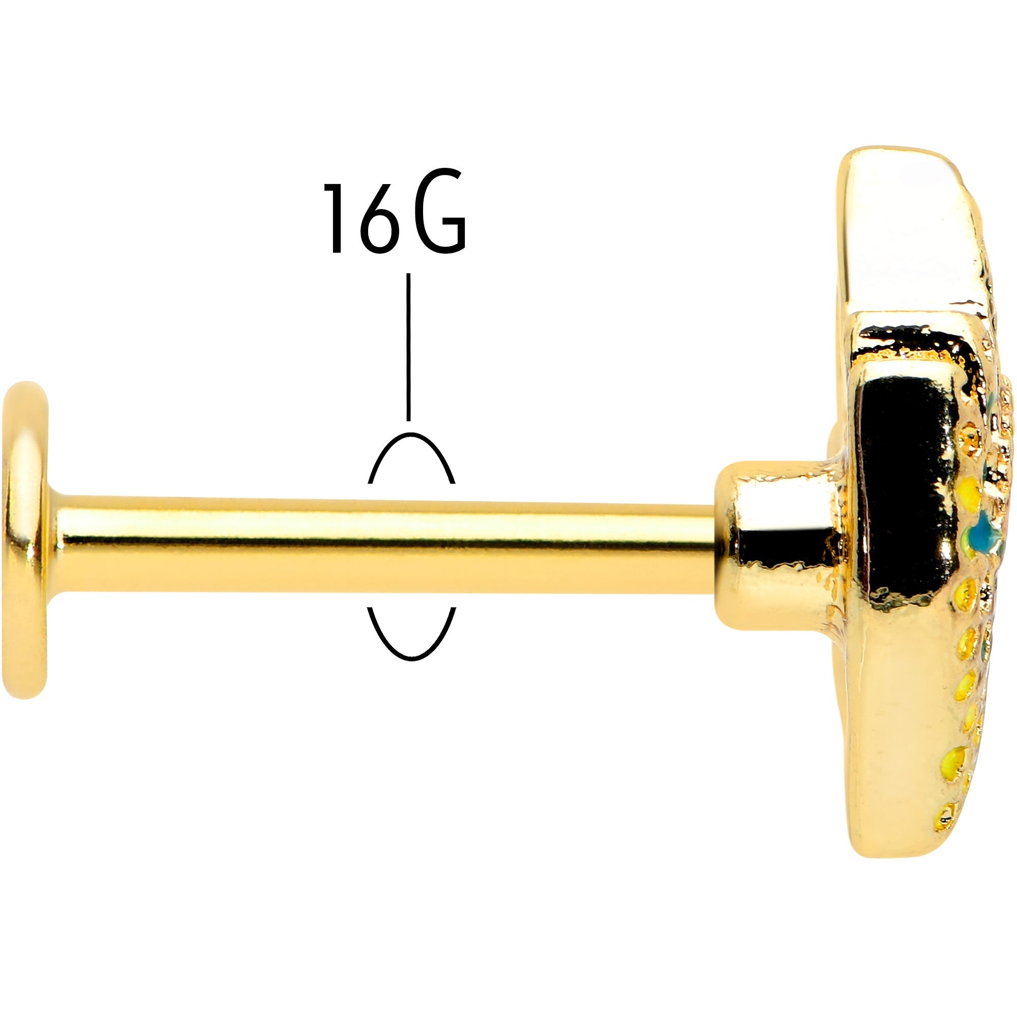 BodyCandy 16G 5/16 Gold Tone Bold Peacock Feather Labret Monroe Tragus — back view