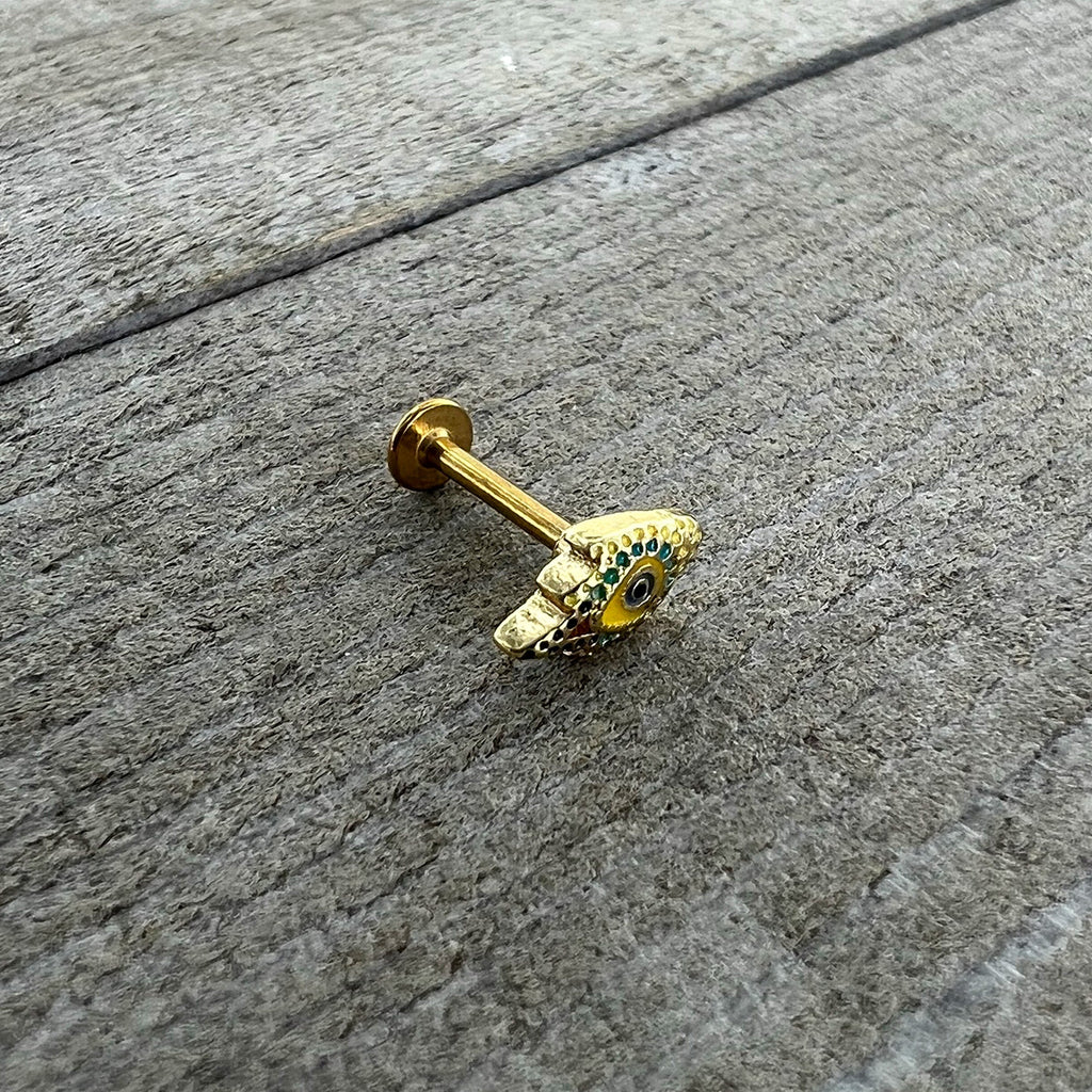 BodyCandy 16G 5/16 Gold Tone Bold Peacock Feather Labret Monroe Tragus — alternative angle