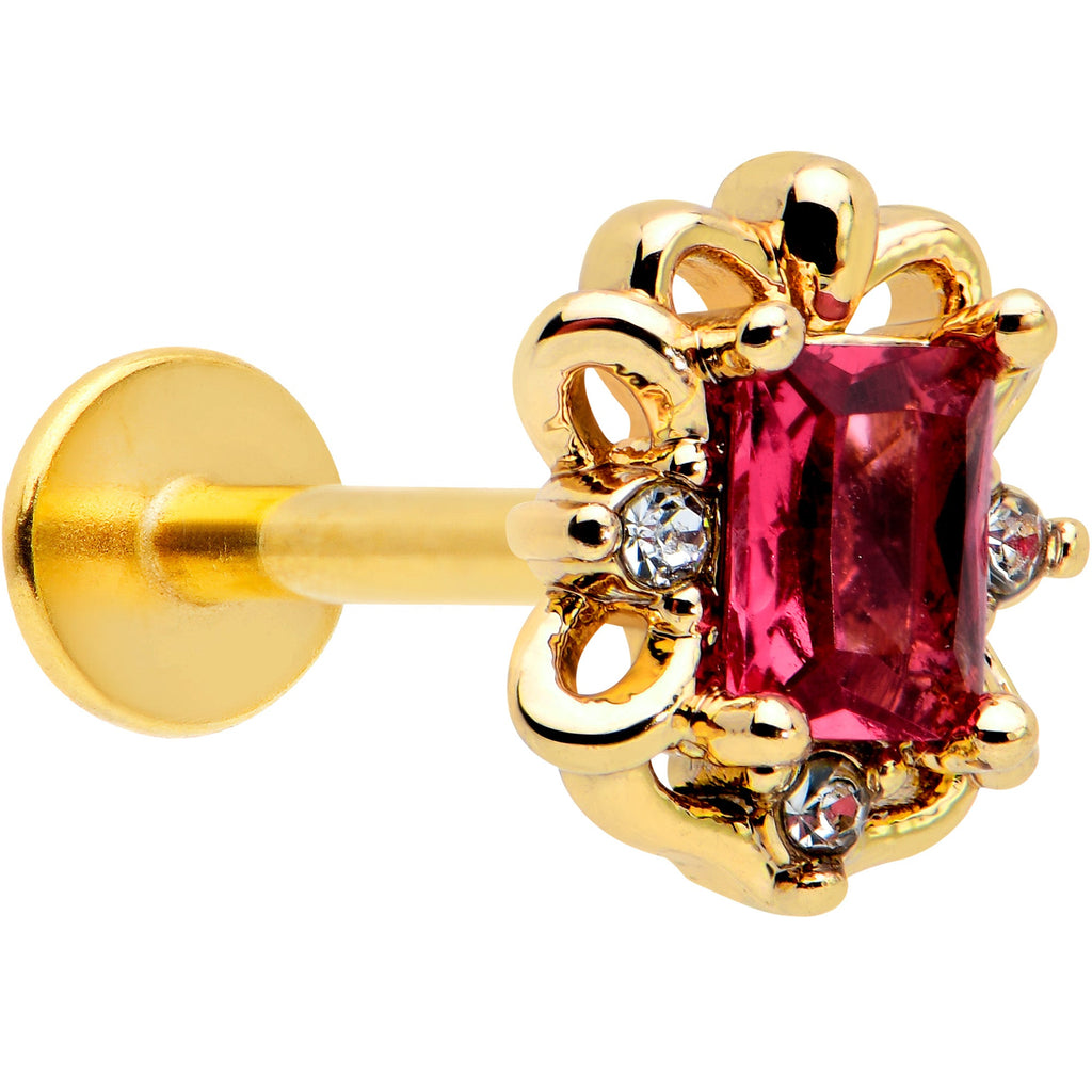 BodyCandy 16G 5/16 Red Gem Gold Tone Regal Escutcheon Labret Monroe Tragus — main product shot