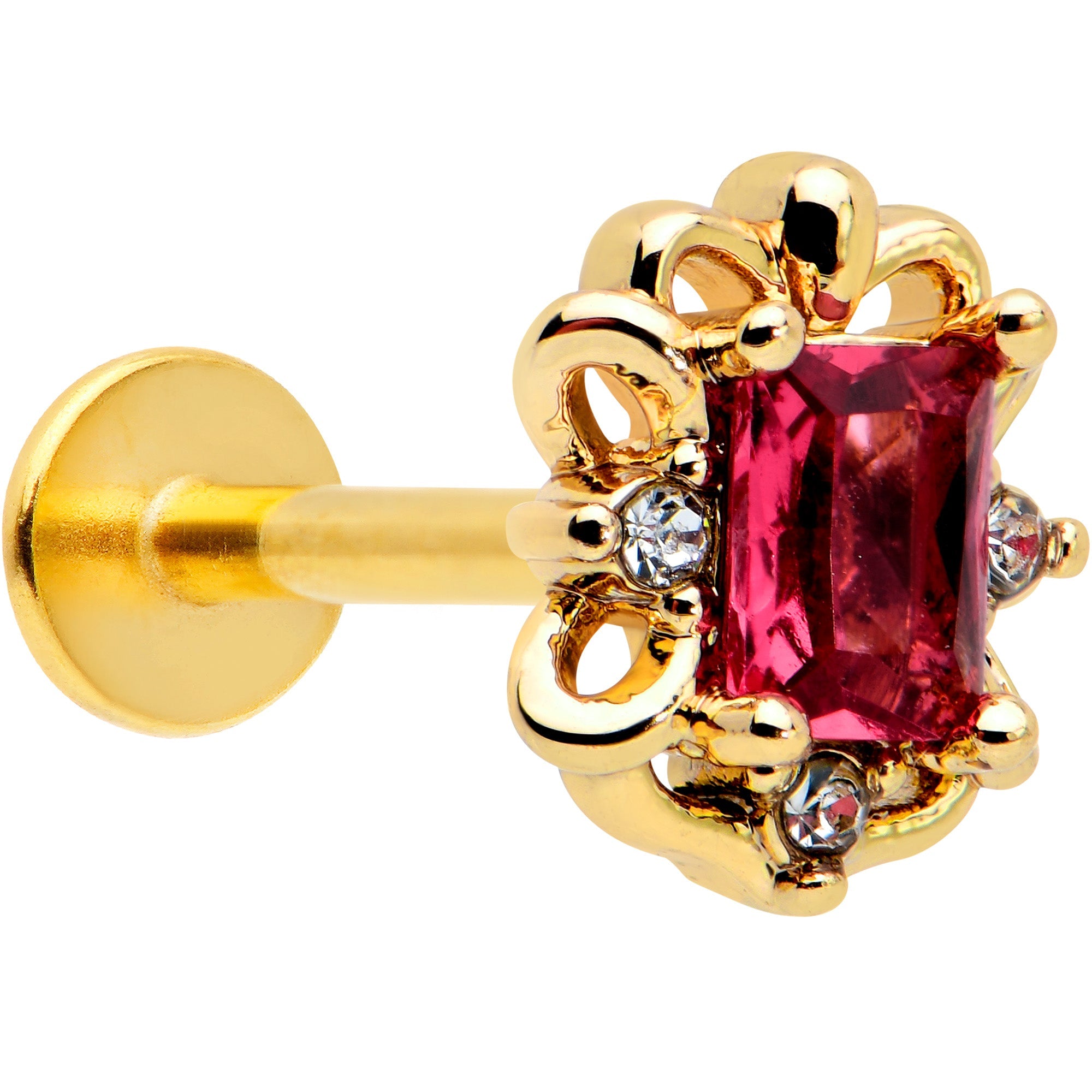 BodyCandy 16G 5/16 Red Gem Gold Tone Regal Escutcheon Labret Monroe Tragus — main product shot