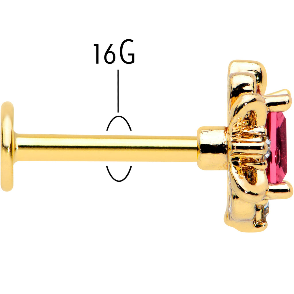 BodyCandy 16G 5/16 Red Gem Gold Tone Regal Escutcheon Labret Monroe Tragus — back view