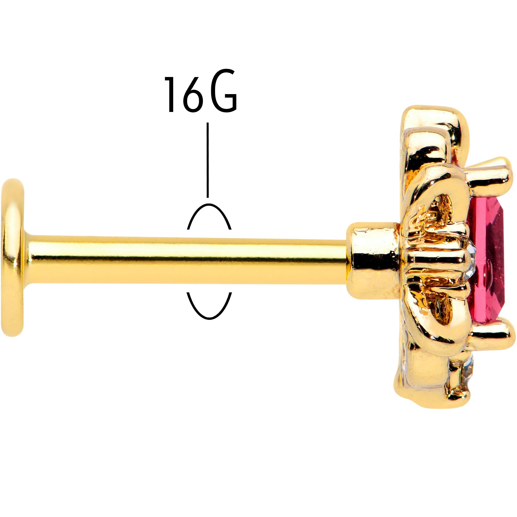 BodyCandy 16G 5/16 Red Gem Gold Tone Regal Escutcheon Labret Monroe Tragus — back view