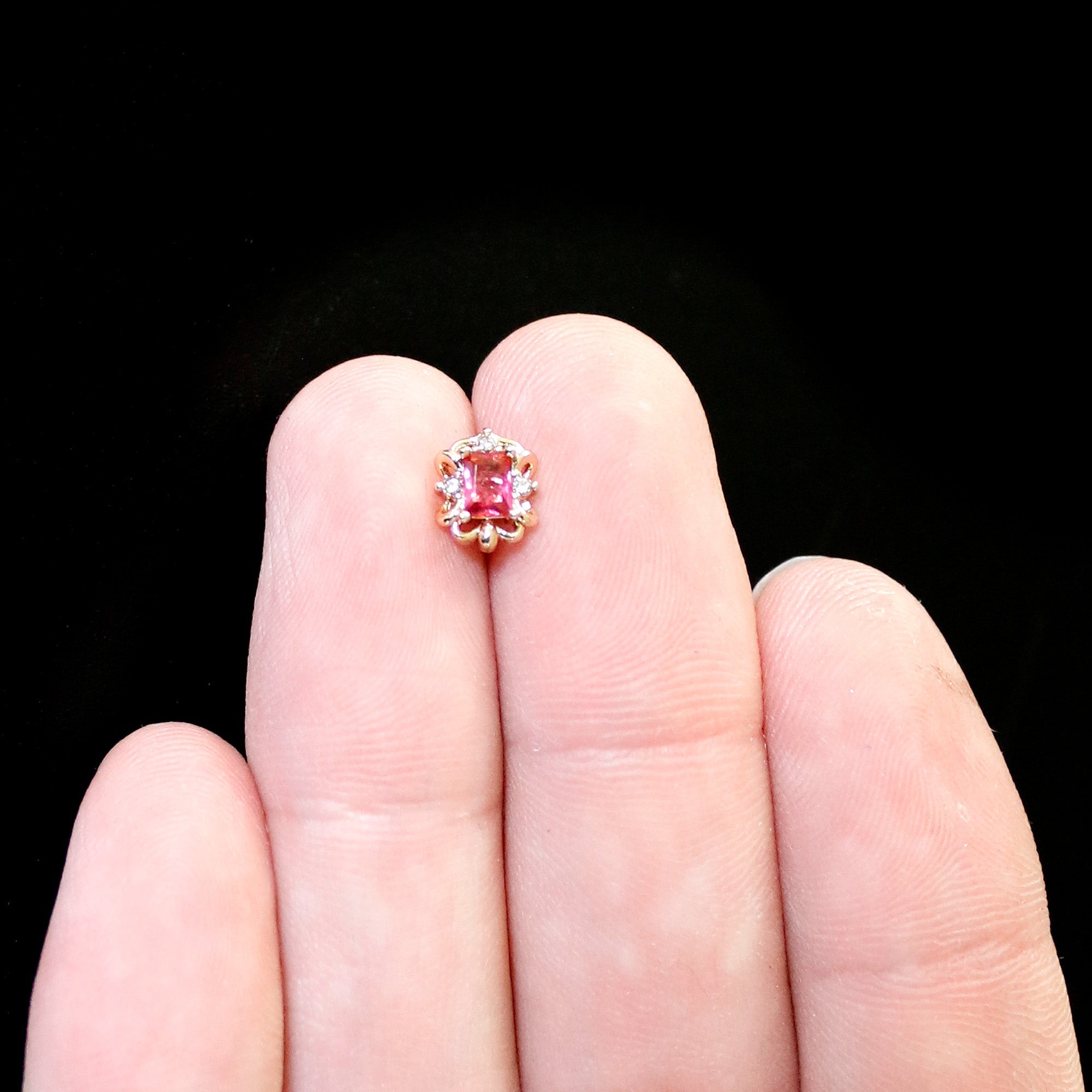 BodyCandy 16G 5/16 Red Gem Gold Tone Regal Escutcheon Labret Monroe Tragus — in-use photo