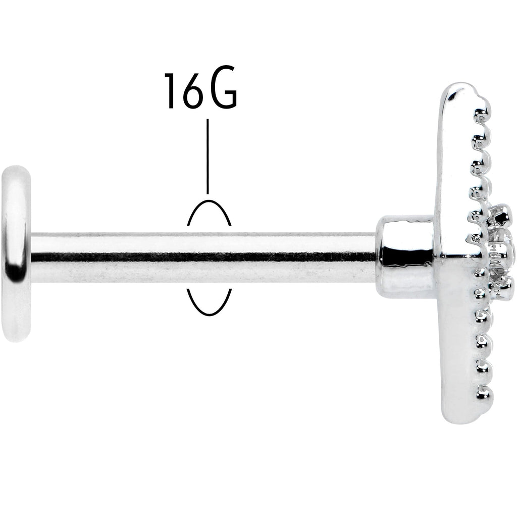 BodyCandy 16G 5/16 Clear Gem Deco Textured Rhombus Labret Monroe Tragus — back view
