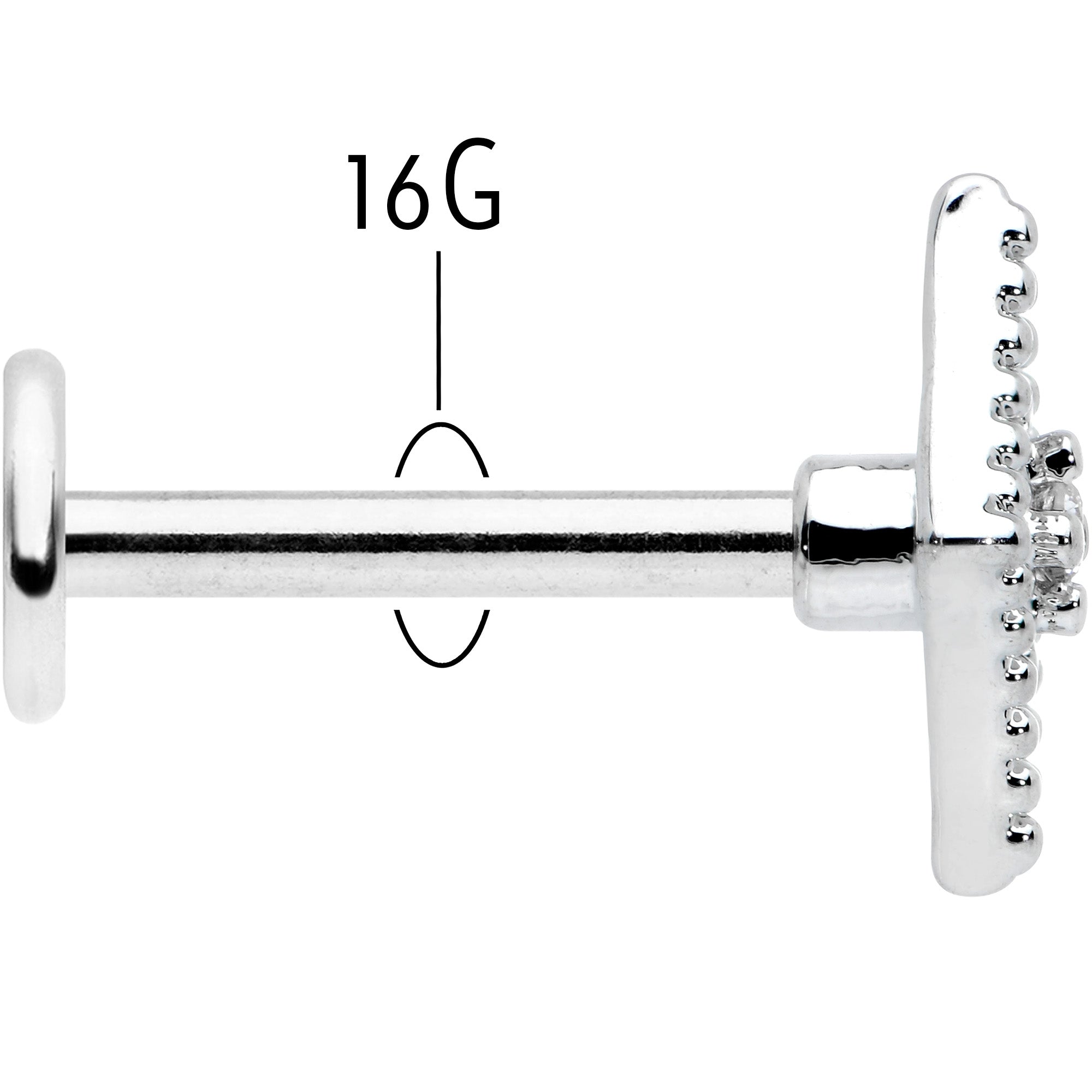 BodyCandy 16G 5/16 Clear Gem Deco Textured Rhombus Labret Monroe Tragus — back view
