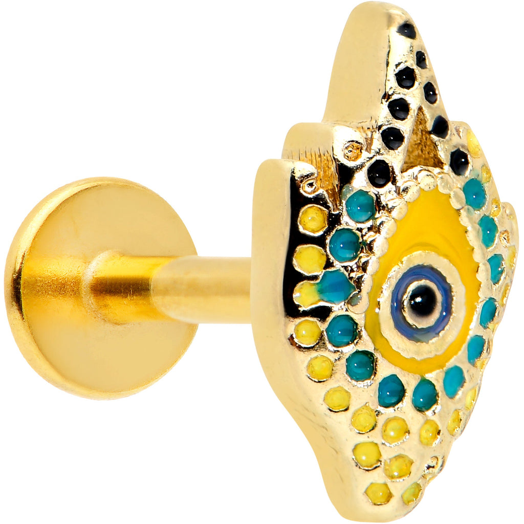 BodyCandy 16G 1/4 Gold Tone Bold Peacock Feather Labret Monroe Tragus — main product shot