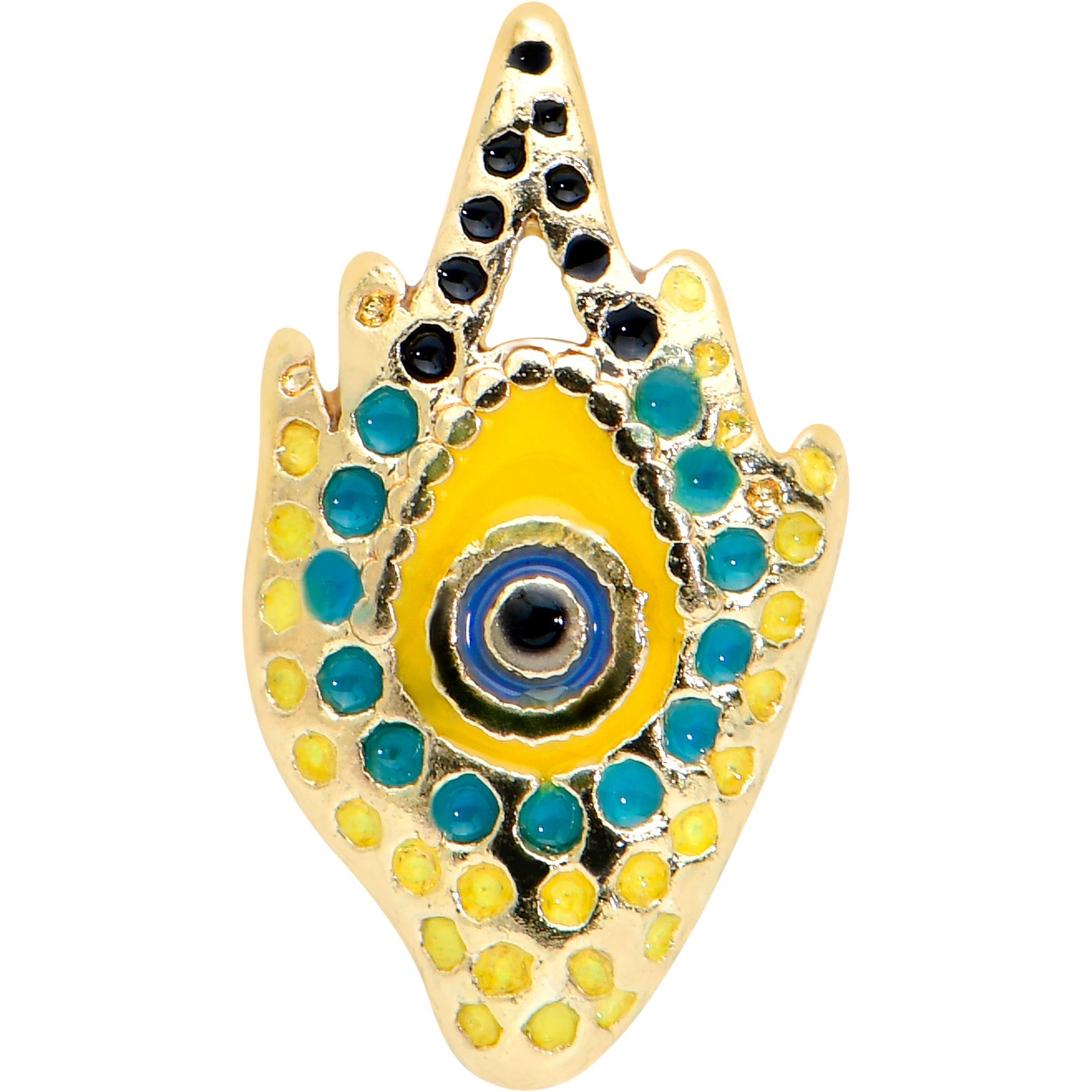 BodyCandy 16G 1/4 Gold Tone Bold Peacock Feather Labret Monroe Tragus — detail close-up