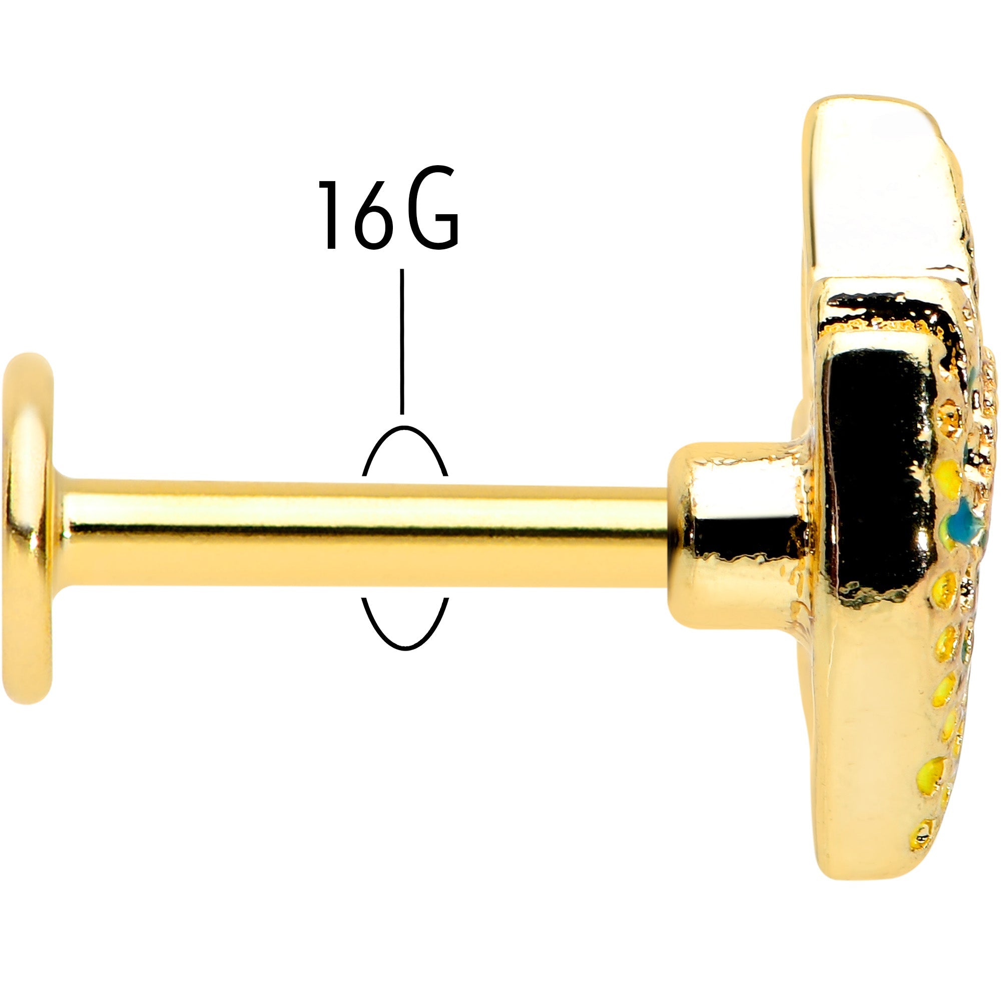 BodyCandy 16G 1/4 Gold Tone Bold Peacock Feather Labret Monroe Tragus — back view