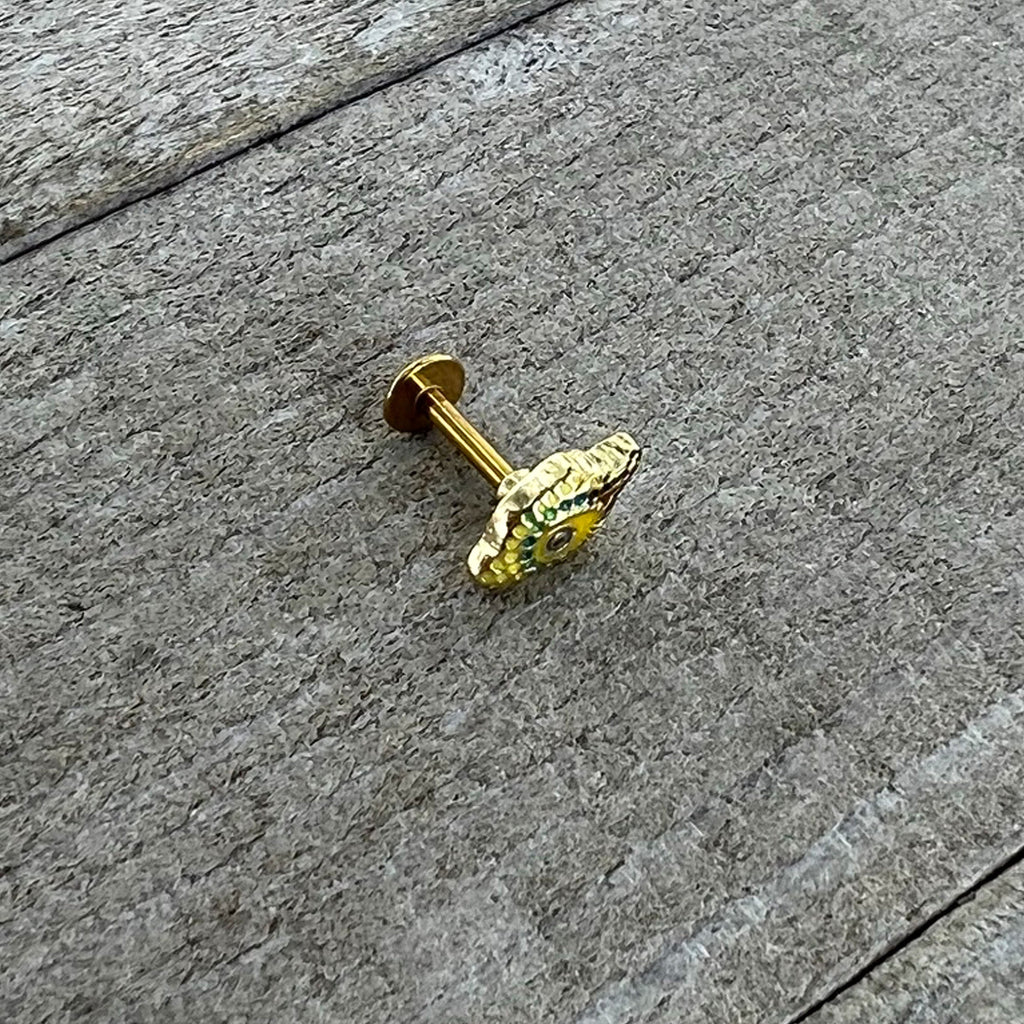 BodyCandy 16G 1/4 Gold Tone Bold Peacock Feather Labret Monroe Tragus — alternative angle