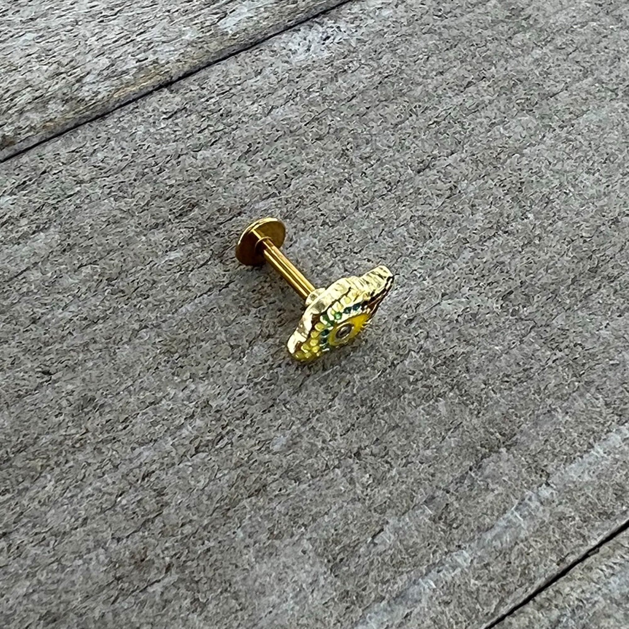 BodyCandy 16G 1/4 Gold Tone Bold Peacock Feather Labret Monroe Tragus — alternative angle
