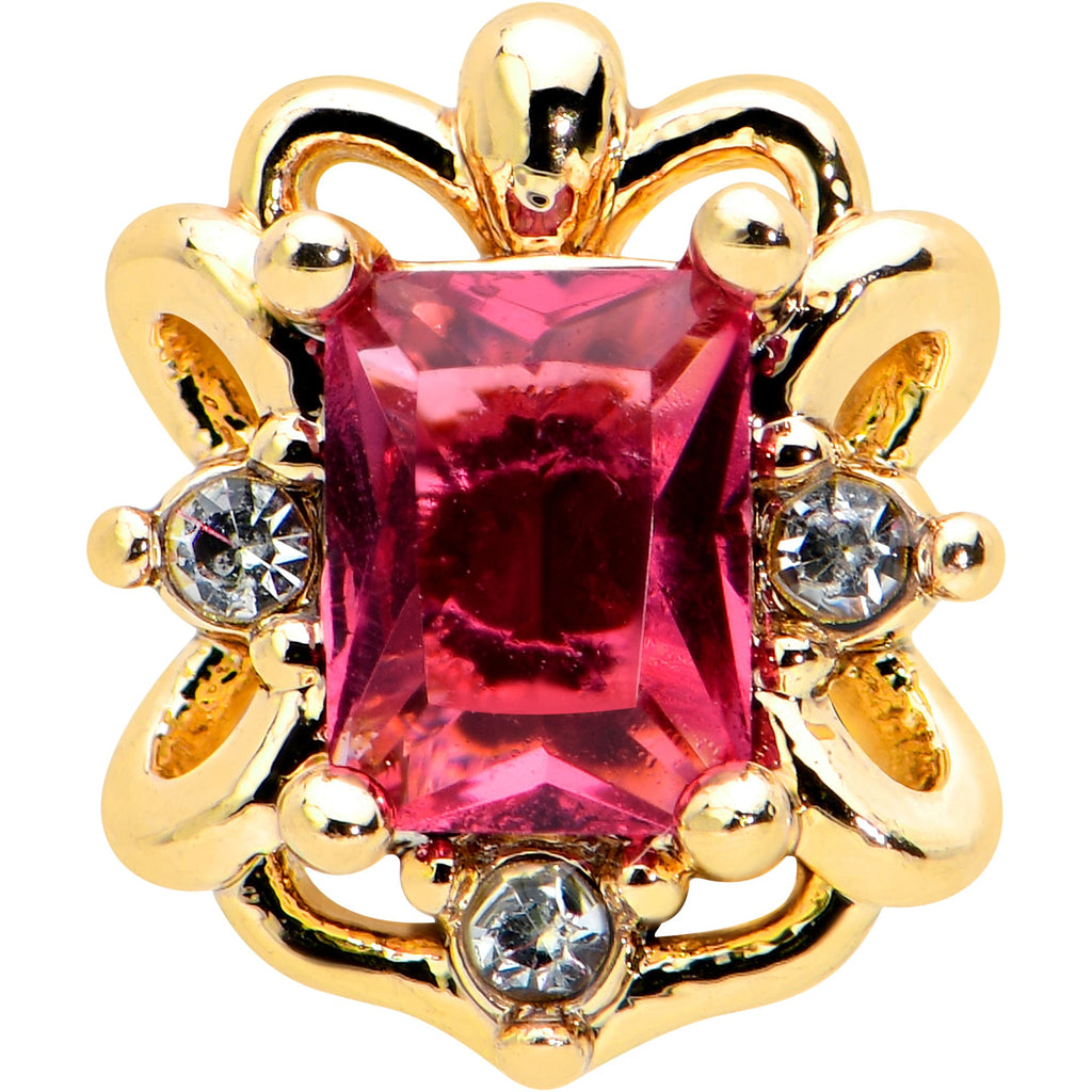 BodyCandy 16G 1/4 Red Gem Gold Tone Regal Escutcheon Labret Monroe Tragus — detail close-up