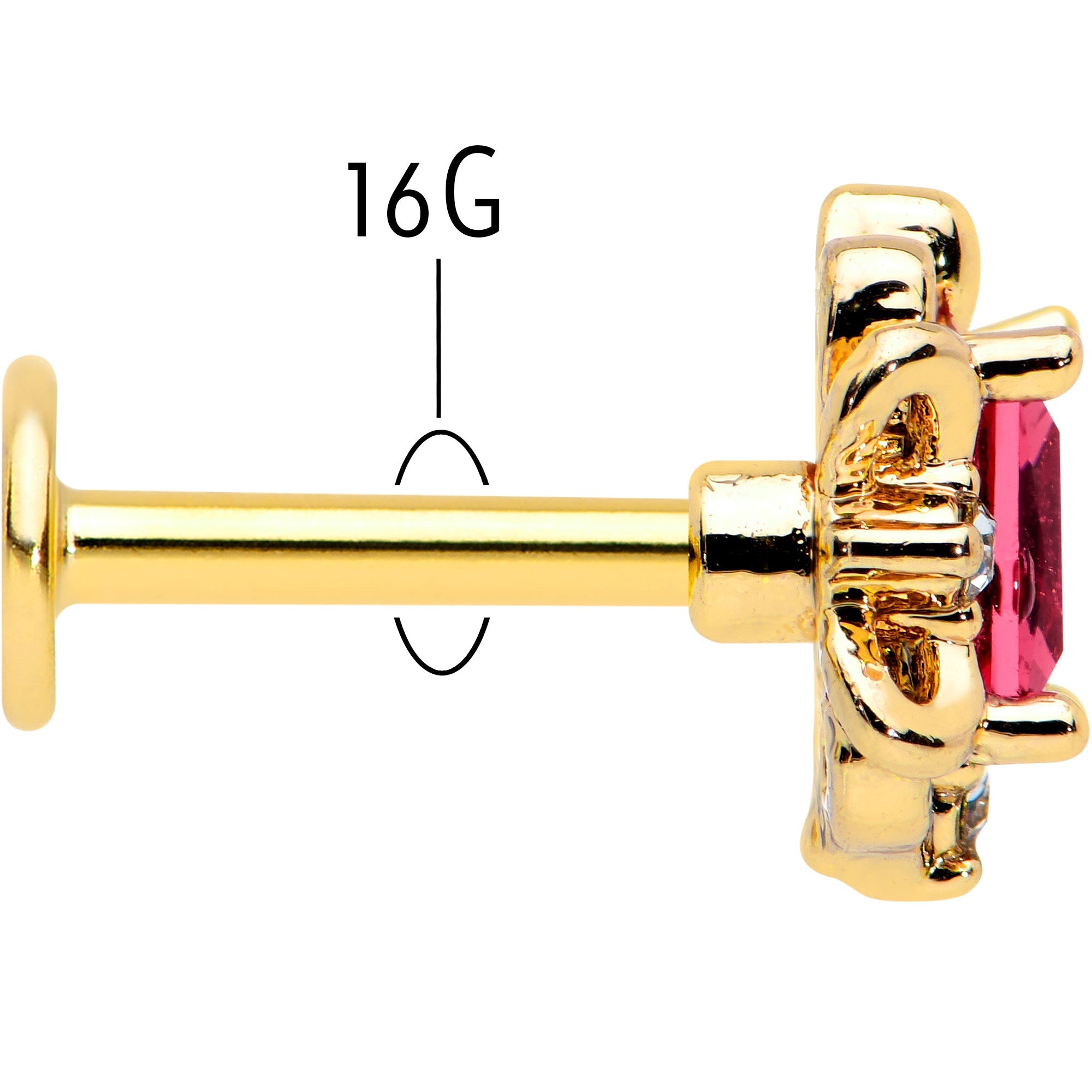 BodyCandy 16G 1/4 Red Gem Gold Tone Regal Escutcheon Labret Monroe Tragus — back view