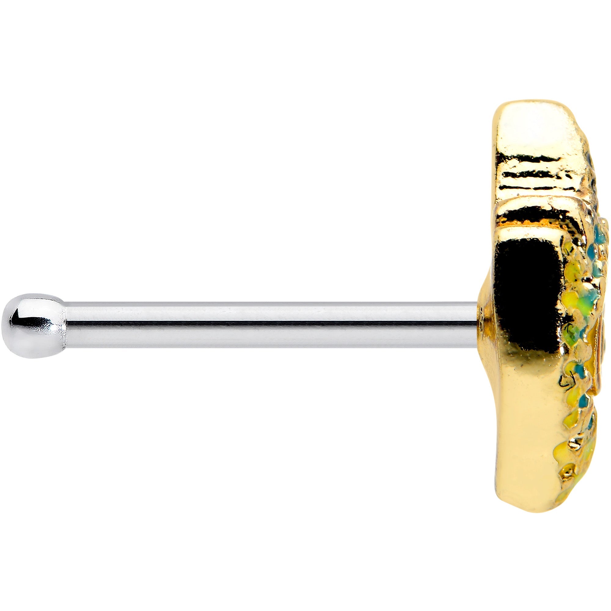 BodyCandy 20G 1/4 Bold Peacock Feather Golden Nose Bone — lifestyle context