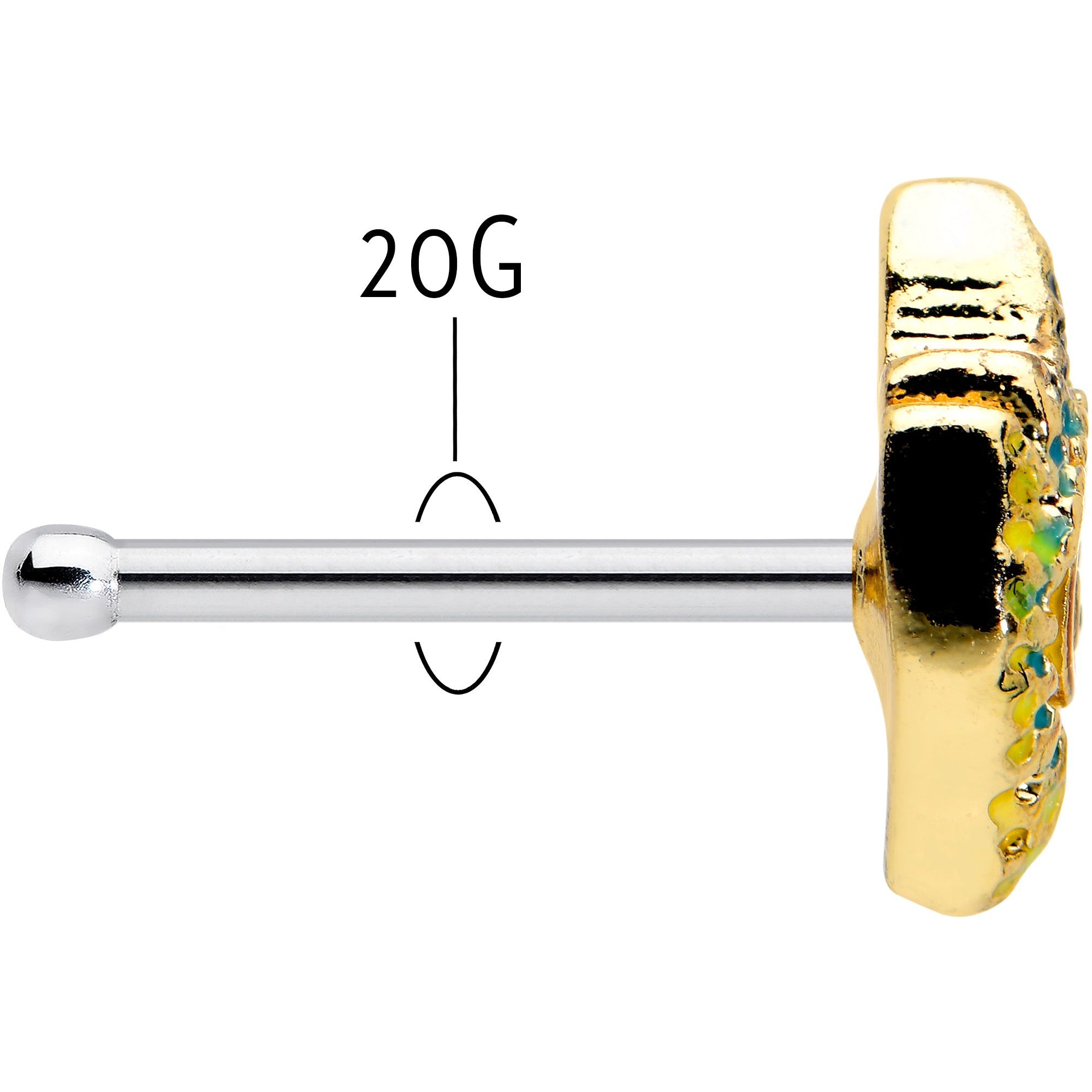 BodyCandy 20G 1/4 Bold Peacock Feather Golden Nose Bone — back view