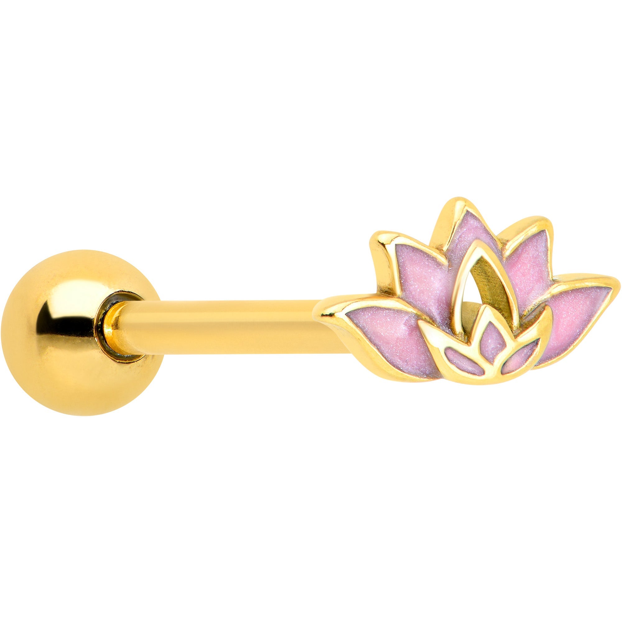 BodyCandy Gold Tone Lotus Flower Pink Peace Barbell Tongue Ring — main product shot