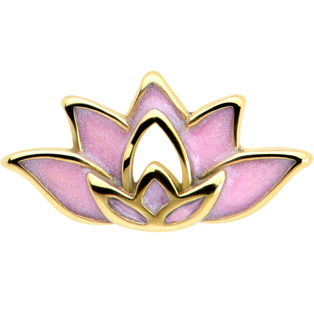 BodyCandy Gold Tone Lotus Flower Pink Peace Barbell Tongue Ring — detail close-up