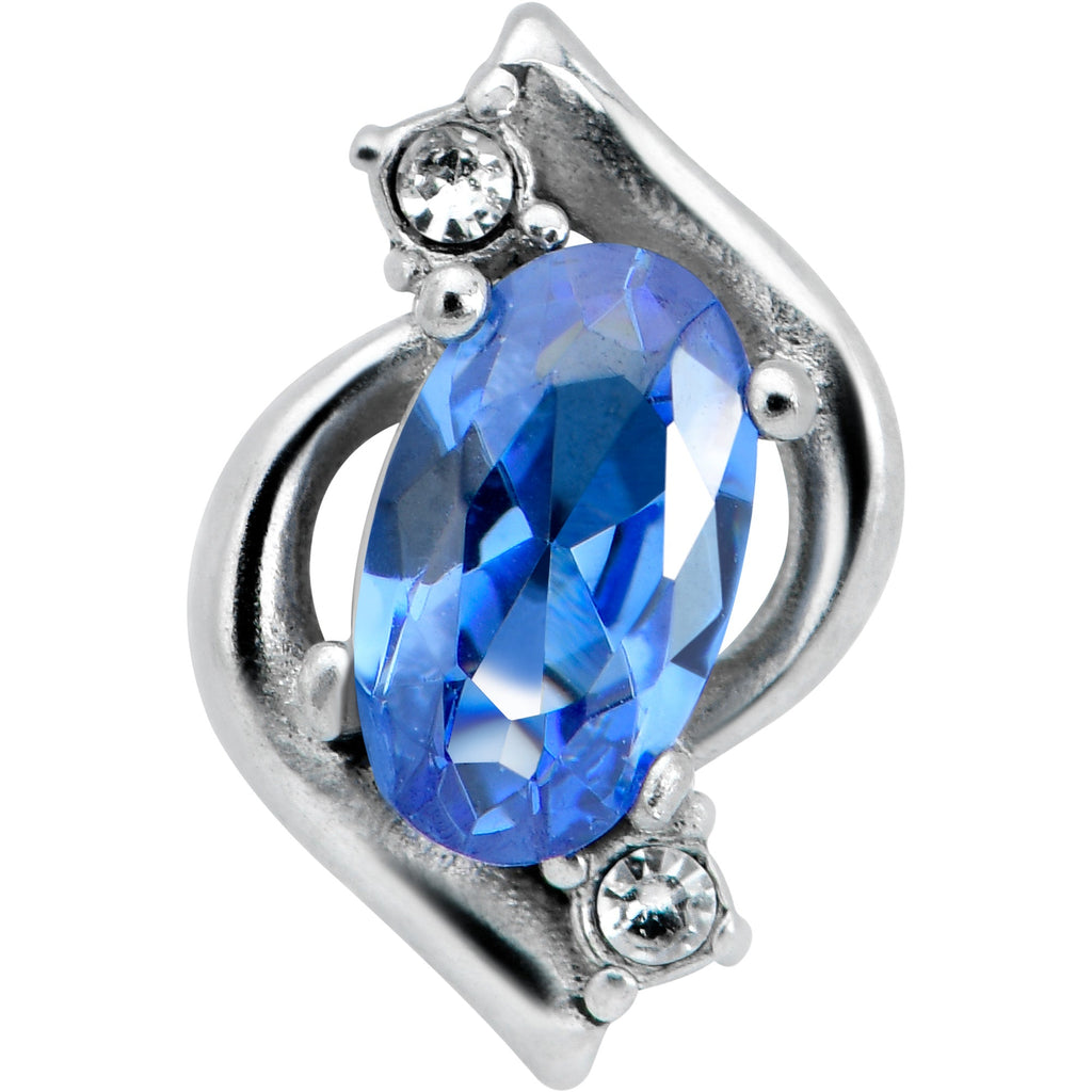 BodyCandy Clear Blue Gem Oval Swirl Barbell Tongue Ring — detail close-up