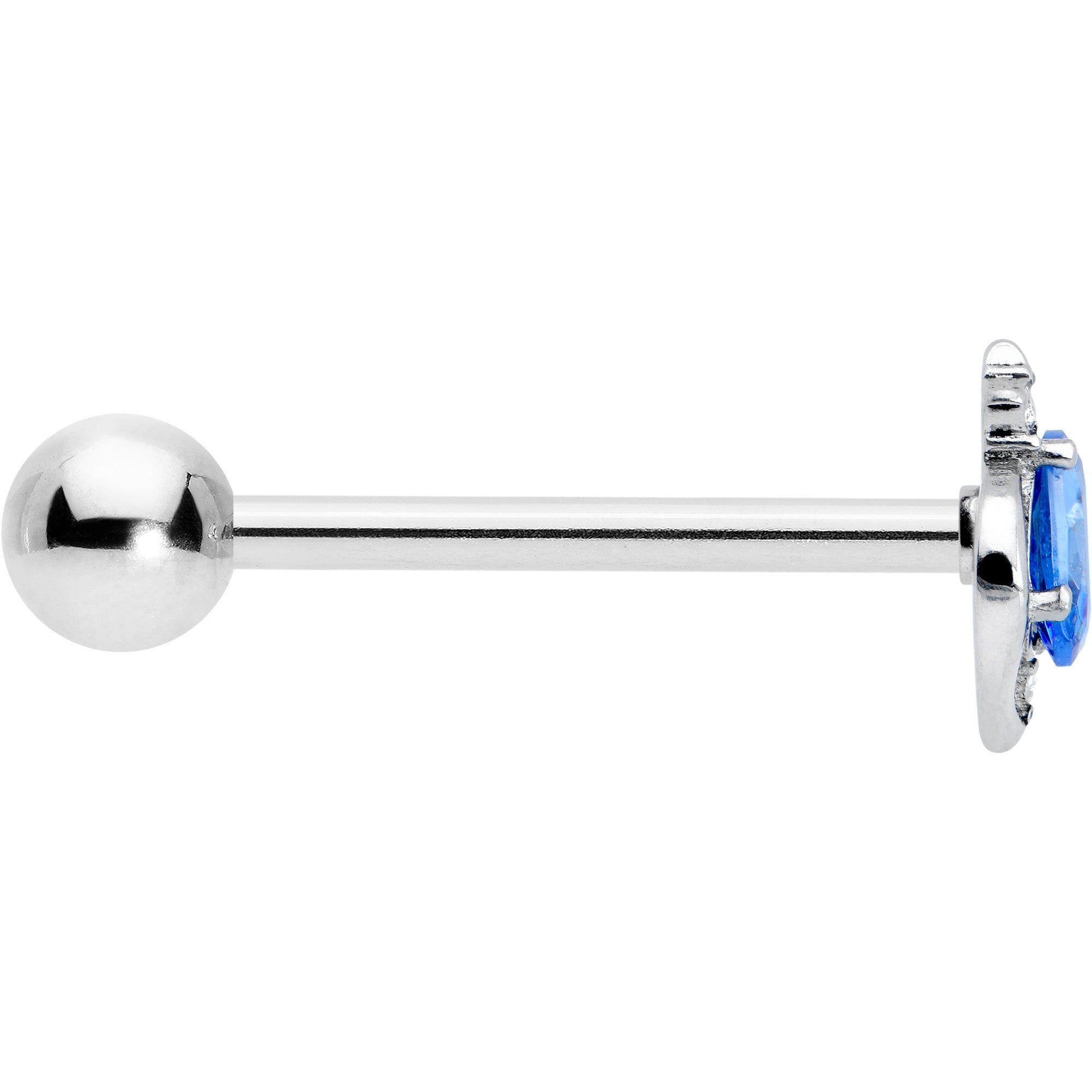 BodyCandy Clear Blue Gem Oval Swirl Barbell Tongue Ring — lifestyle context