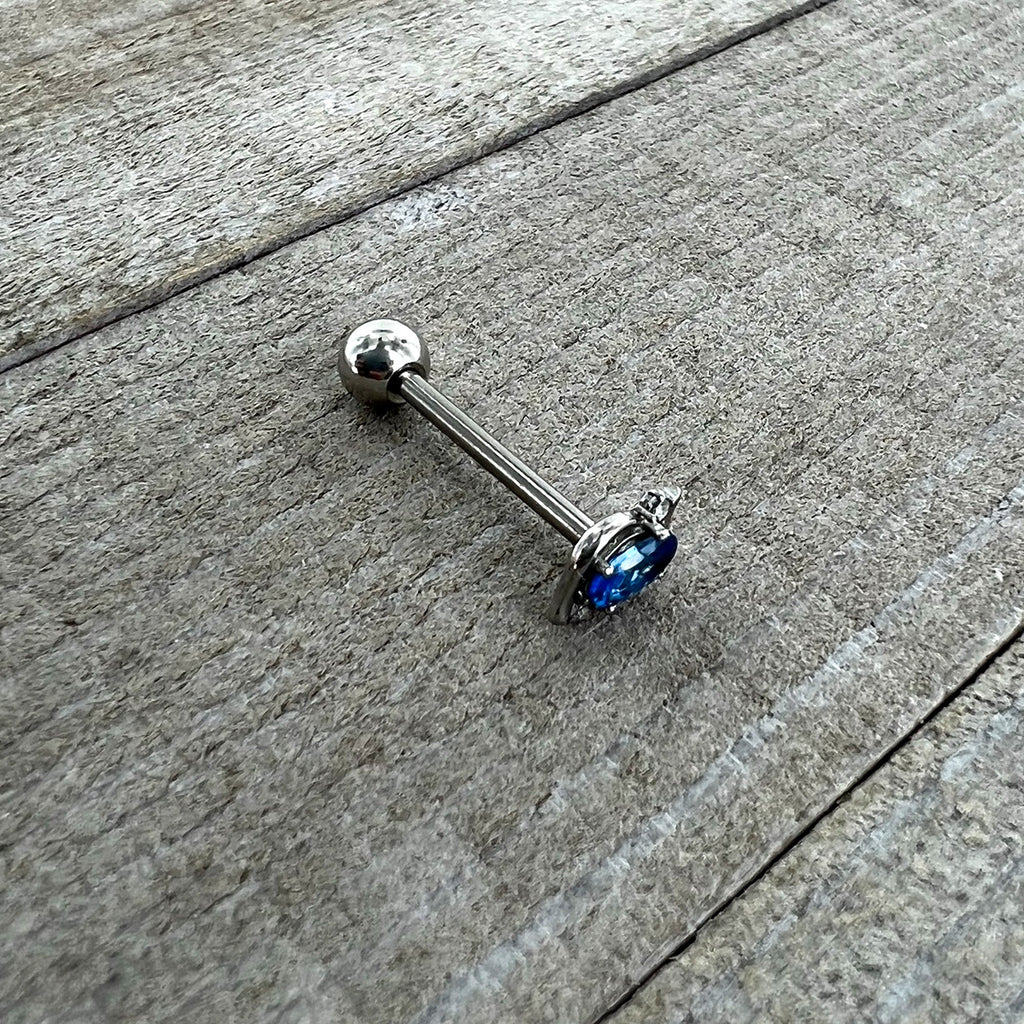 BodyCandy Clear Blue Gem Oval Swirl Barbell Tongue Ring — back view