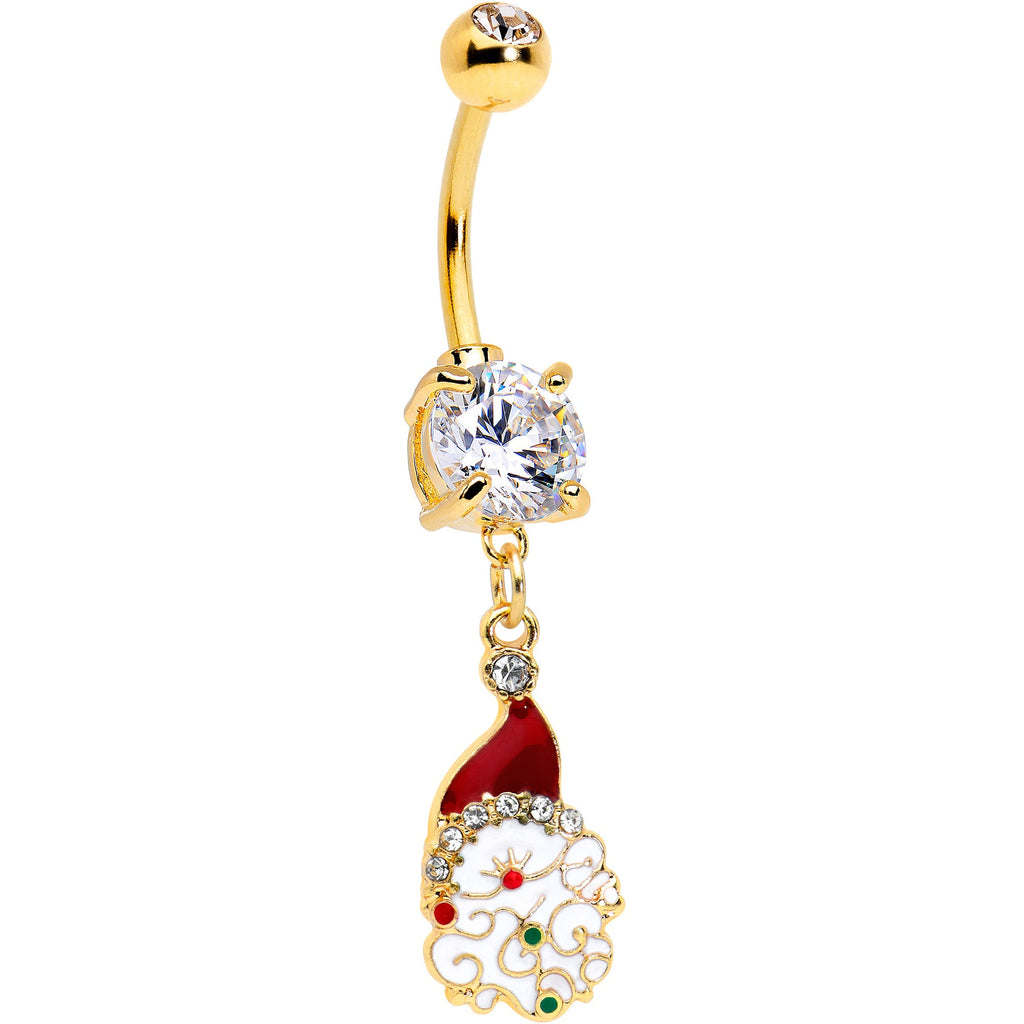 BodyCandy Clear Gem Gold Tone Decorated Santa Christmas Holiday Dangle Belly Ring — main product shot