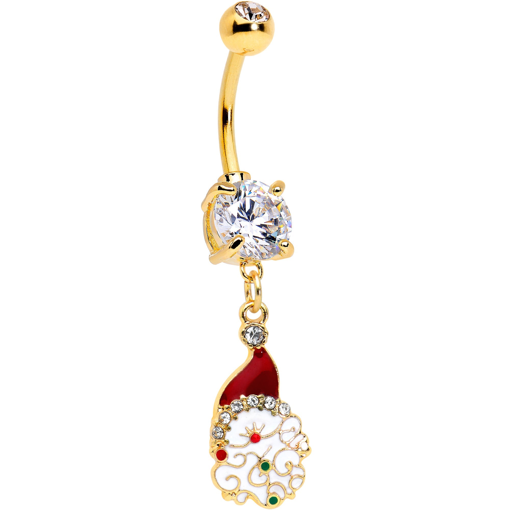 BodyCandy Clear Gem Gold Tone Decorated Santa Christmas Holiday Dangle Belly Ring — main product shot
