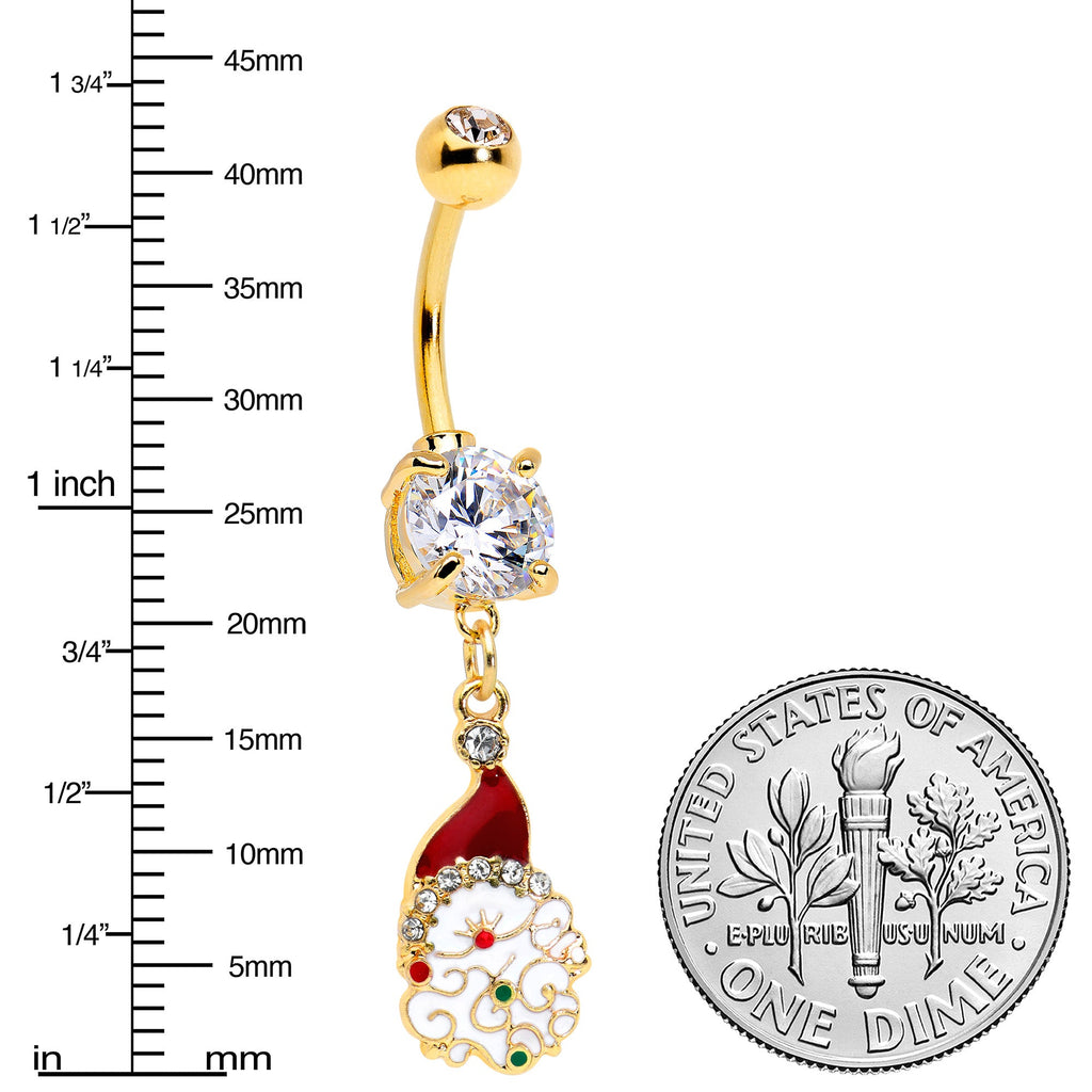 BodyCandy Clear Gem Gold Tone Decorated Santa Christmas Holiday Dangle Belly Ring — lifestyle context
